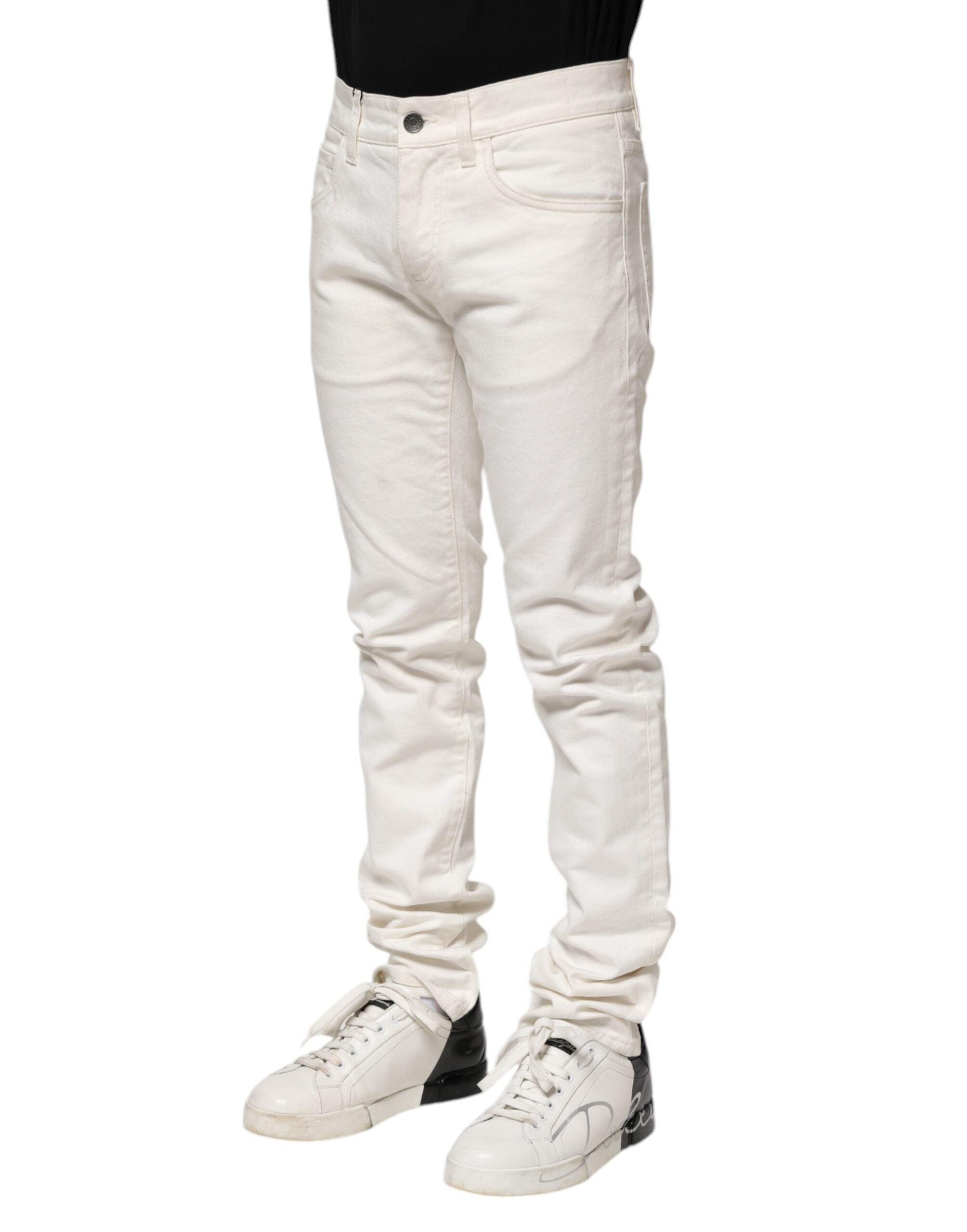 Dolce & Gabbana White Cotton Skinny Men Denim Jeans