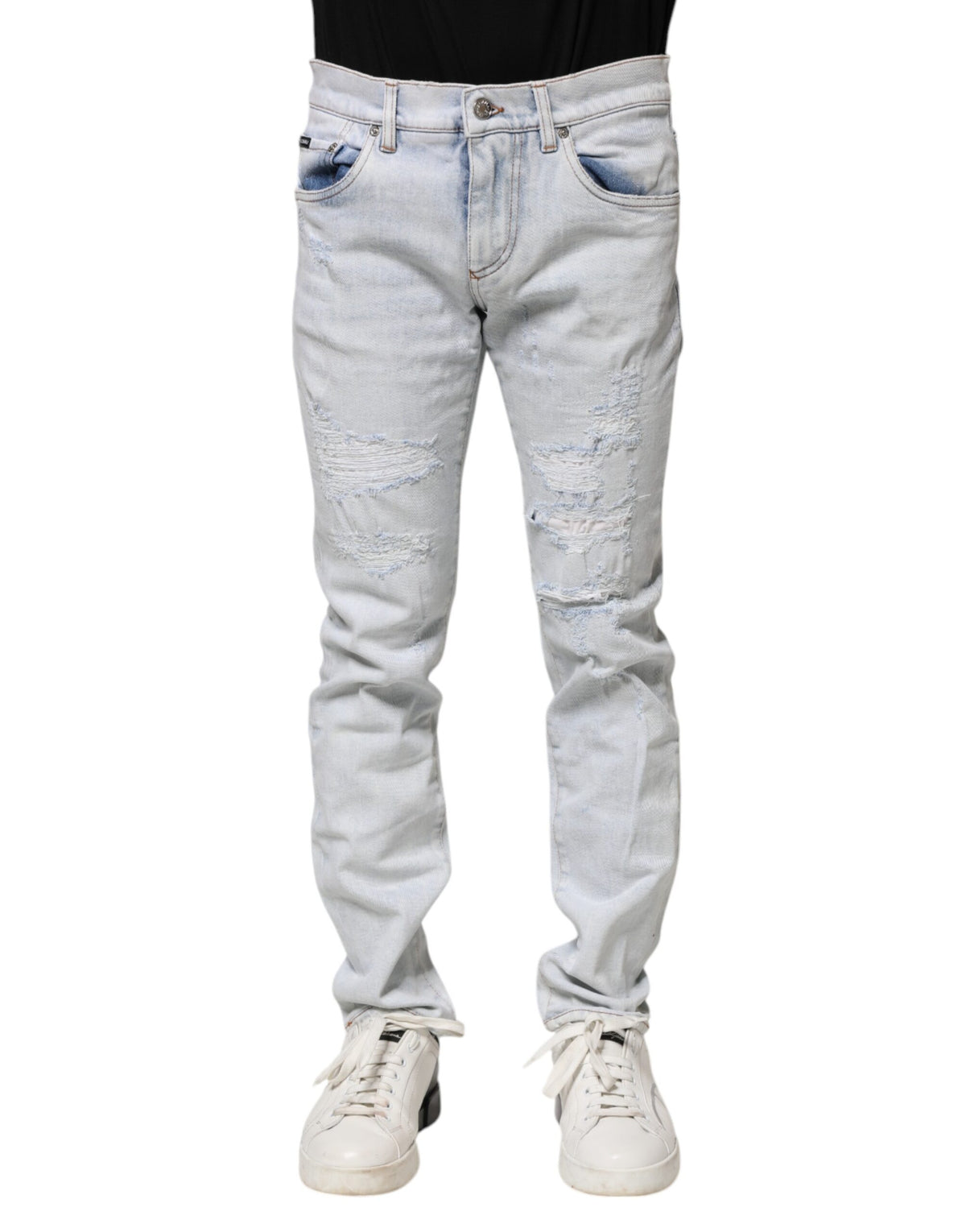 Dolce & Gabbana Light Blue Tattered Skinny Denim Jeans