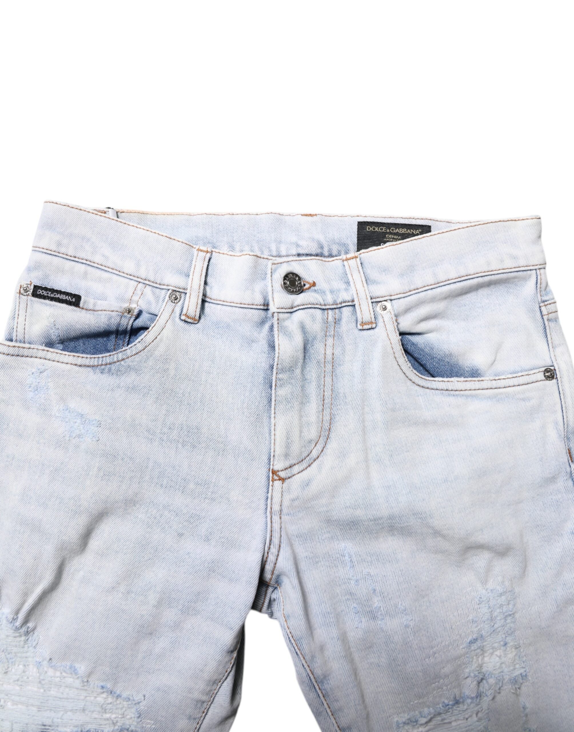 Dolce & Gabbana Light Blue Tattered Skinny Denim Jeans