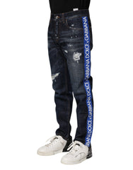 Dolce & Gabbana Dark Blue Tattered Skinny Denim Jeans