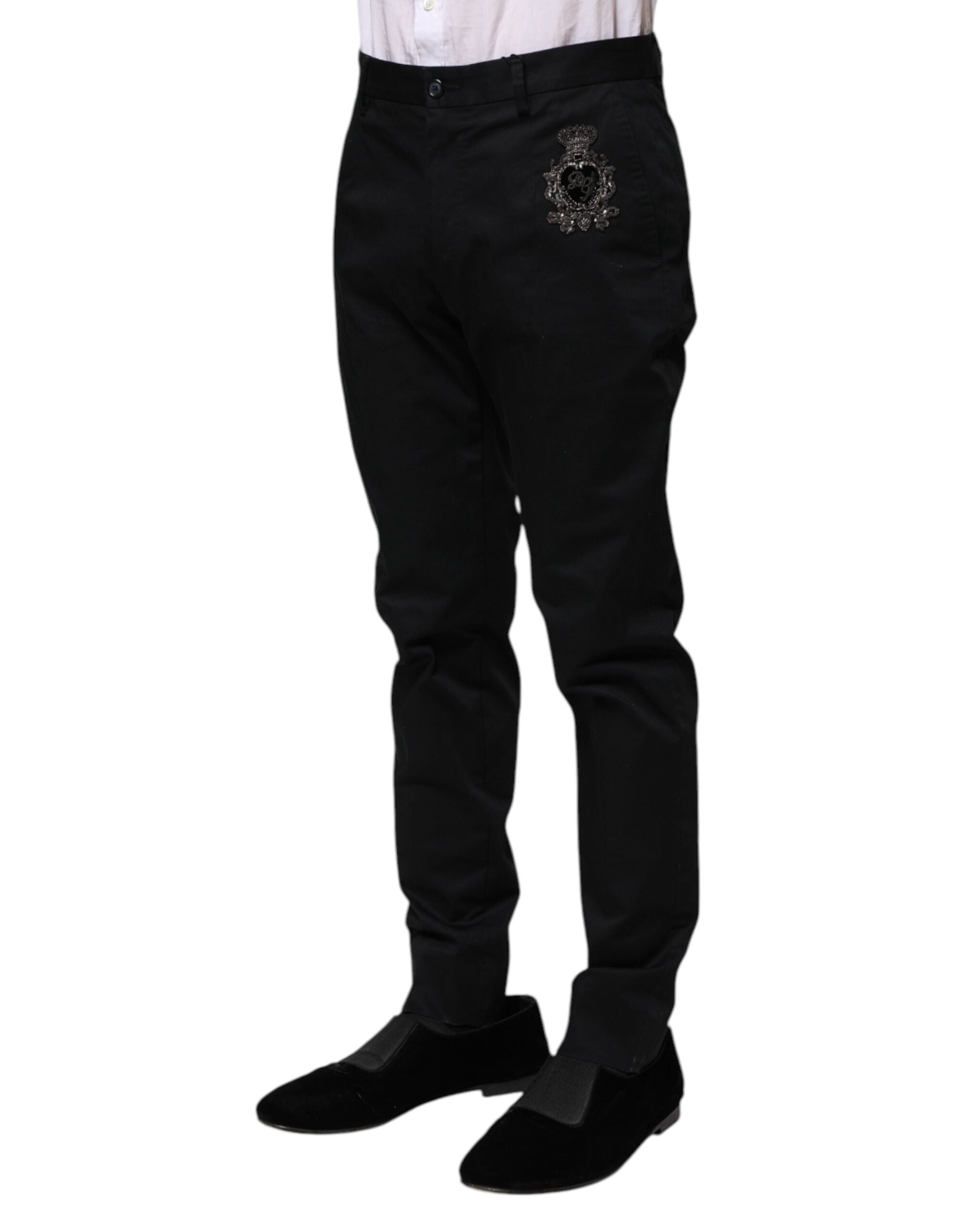 Dolce & Gabbana Dark Blue Logo Cotton Dress Pants
