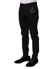 Dolce & Gabbana Dark Blue Logo Cotton Dress Pants