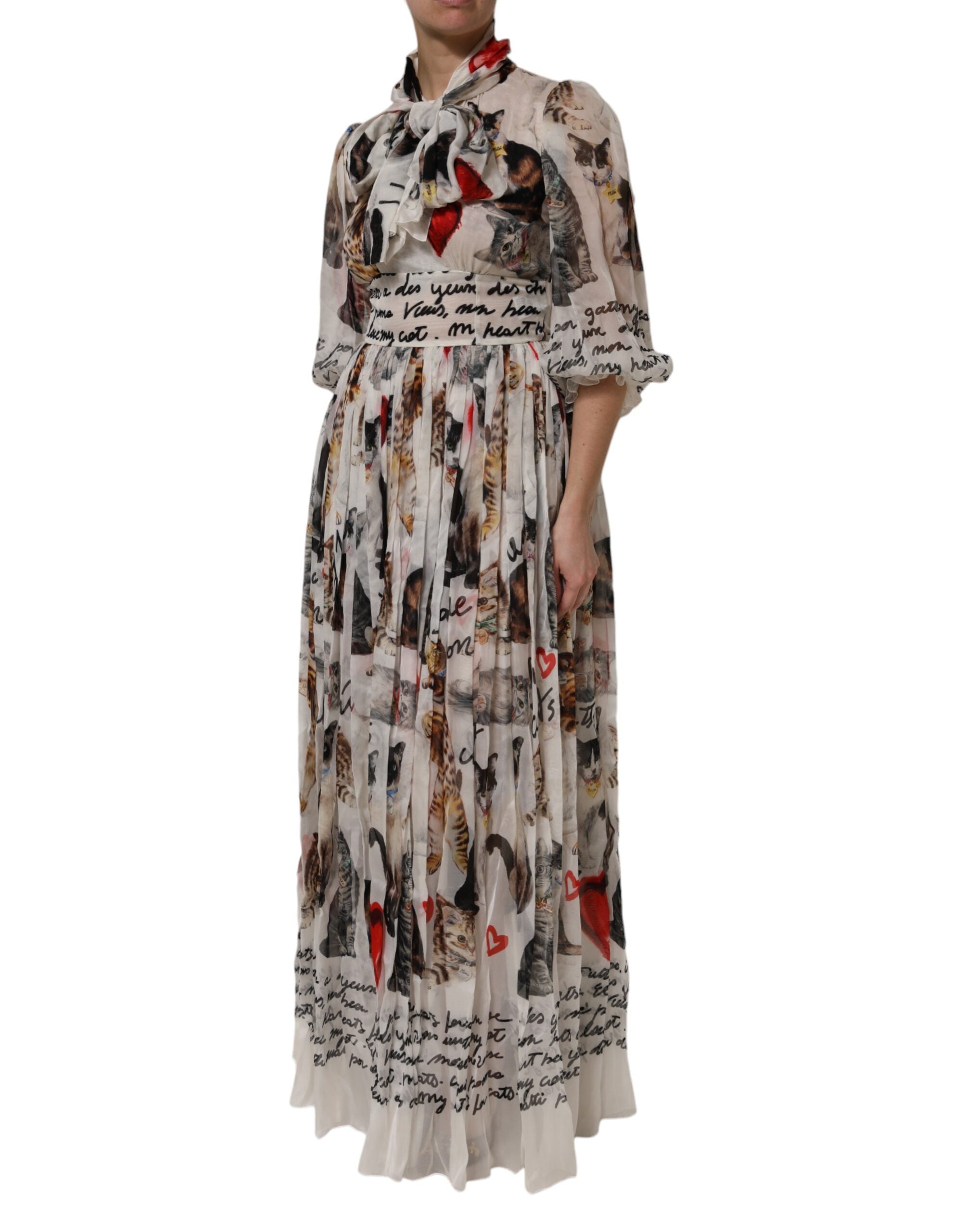 Dolce & Gabbana Multicolor Animal Print Silk Ascot Maxi Dress