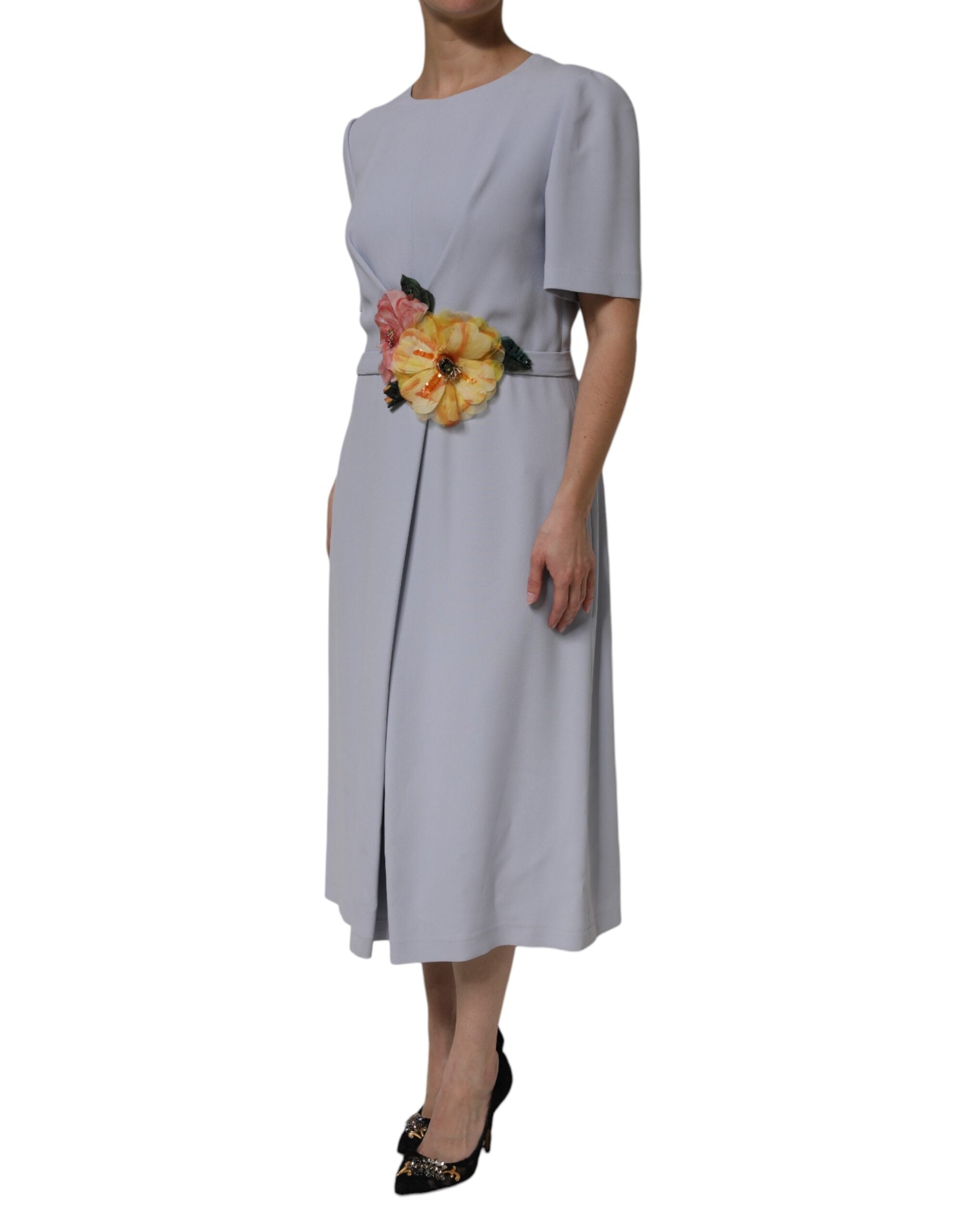 Dolce & Gabbana Gray Viscose ShortSleeve Sheath Midi Dress