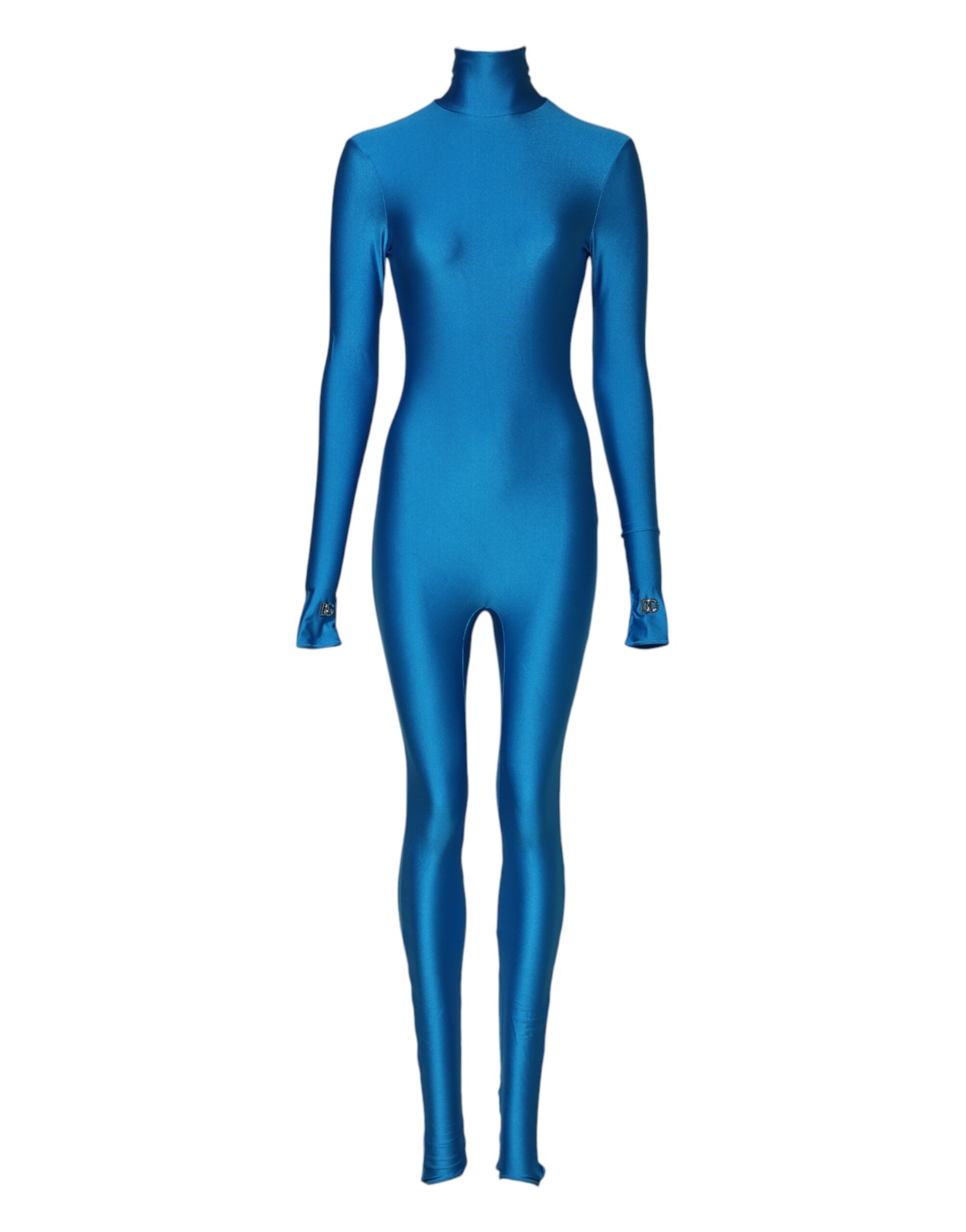 Blå nylon polotröja med åkning och bodycon jumpsuit