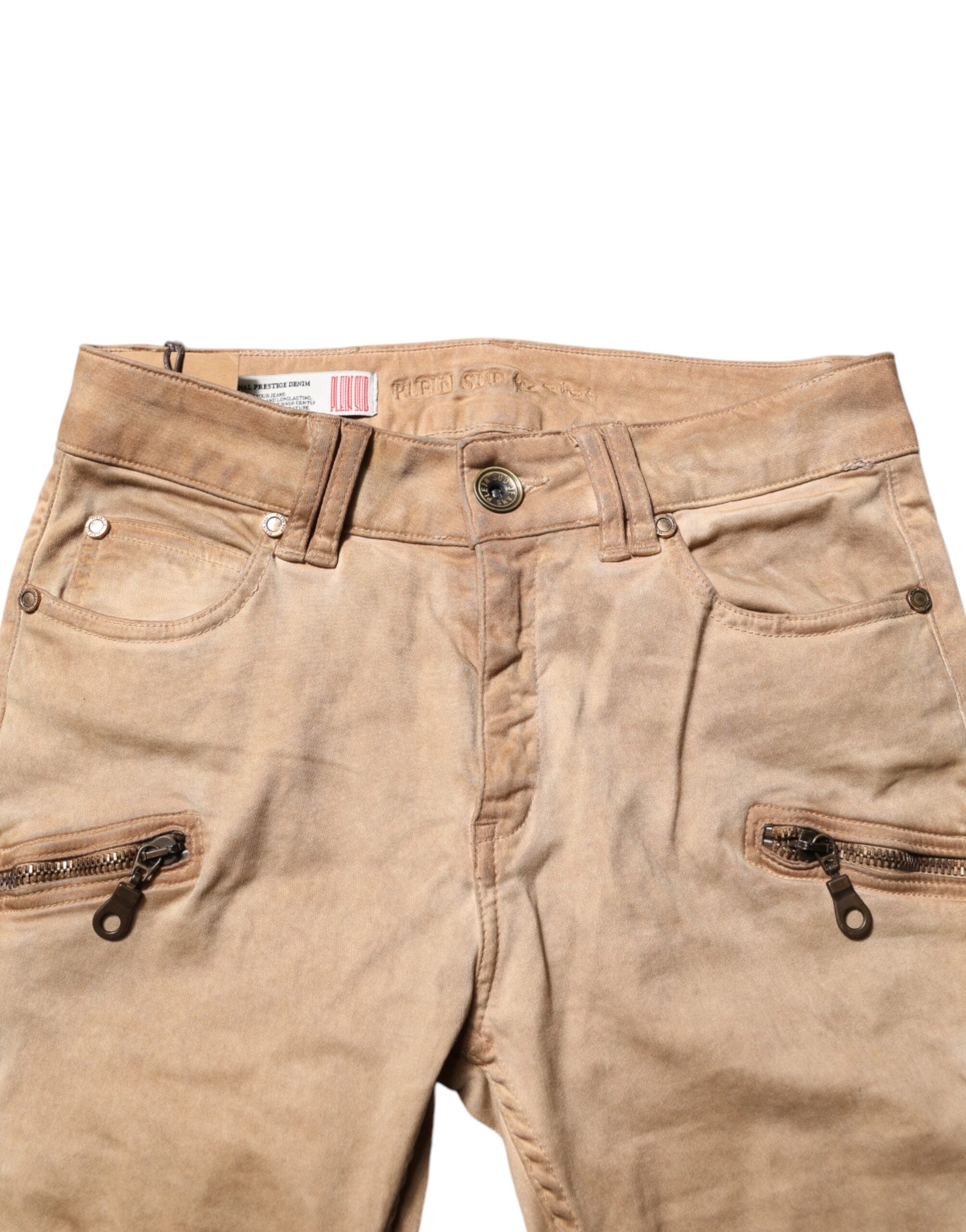 Bruna bomullsjeans med medelhög midja och smal passform