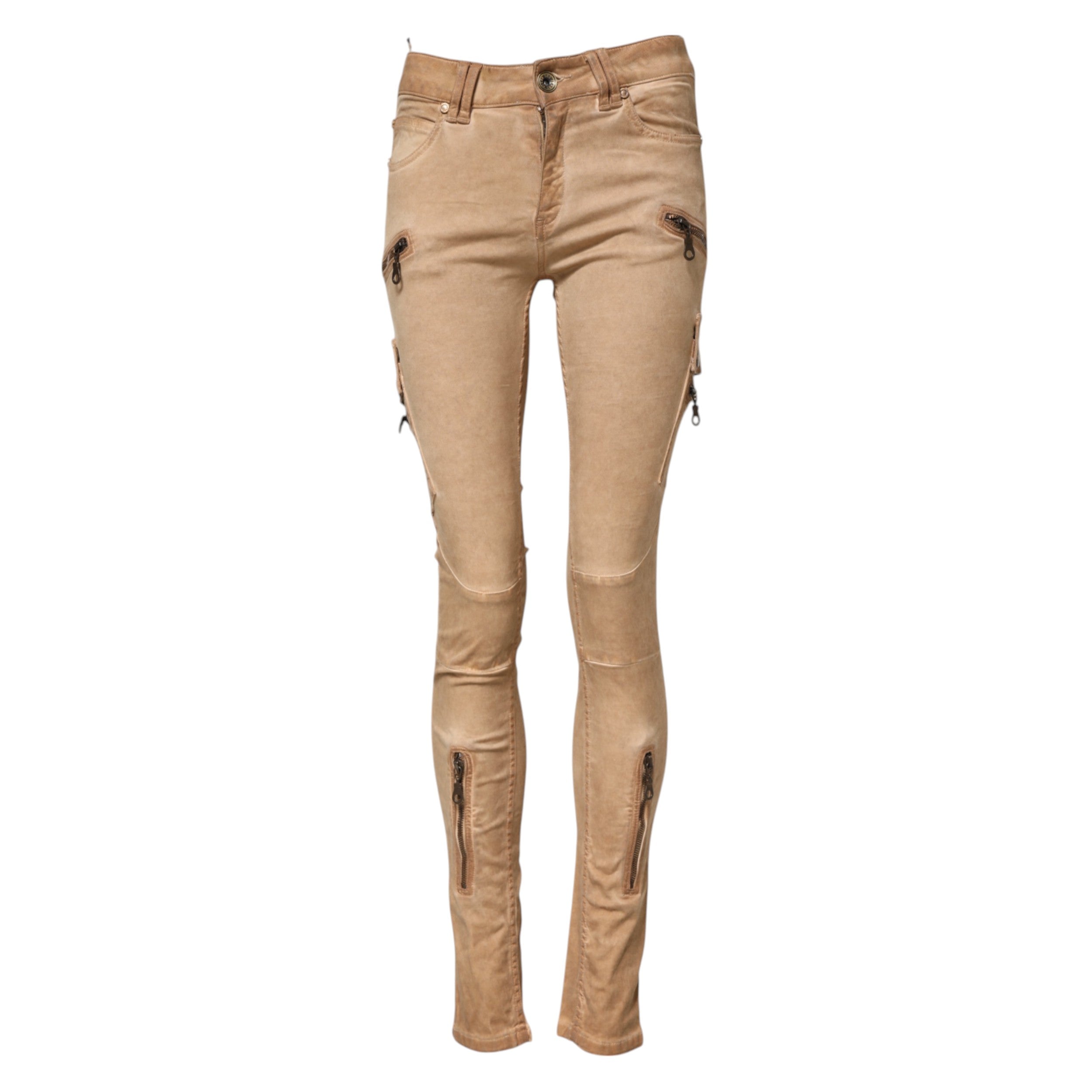 Bruna bomullsjeans med medelhög midja och smal passform