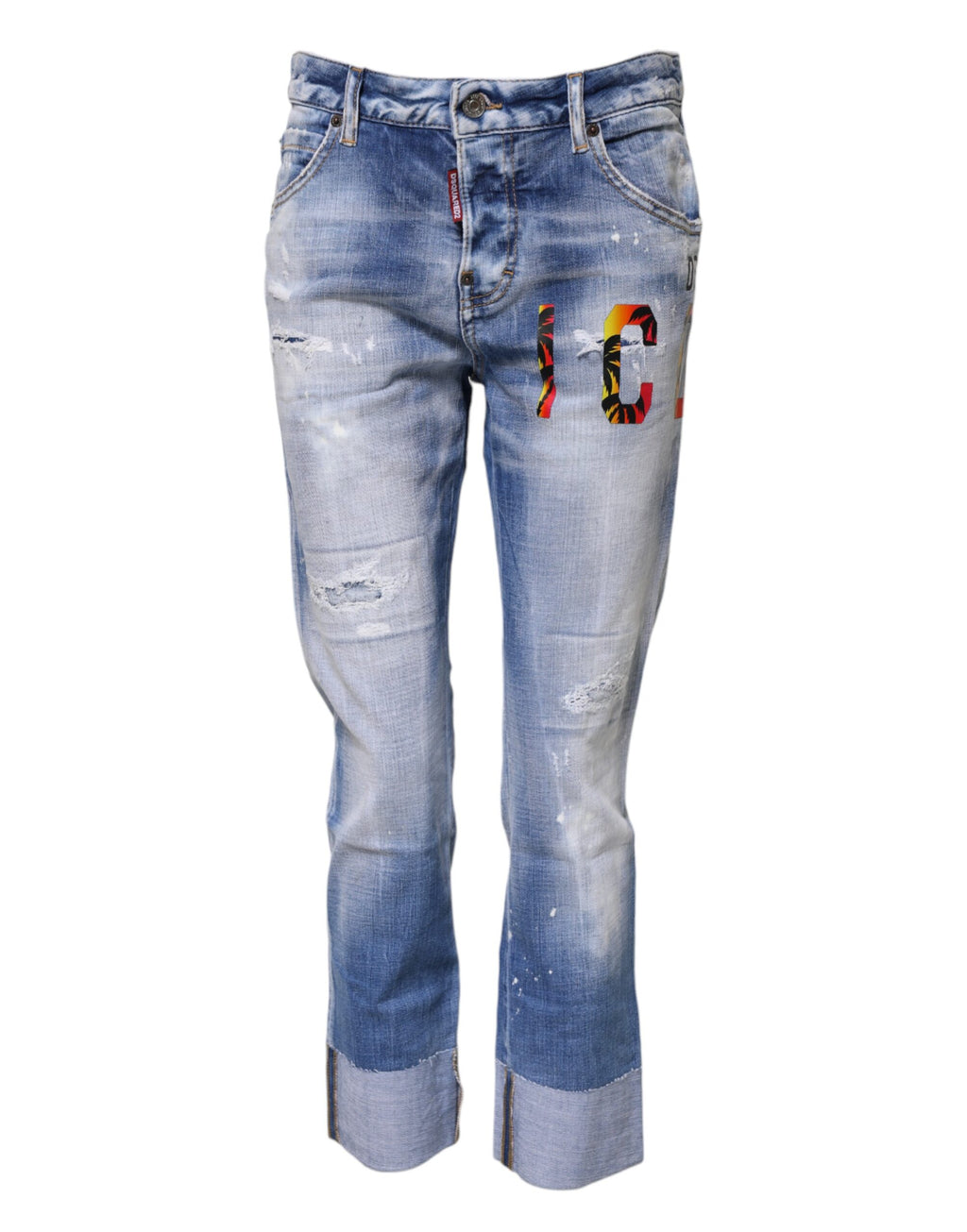Blå tvättade bomulls skinny jeans med medelhög midja