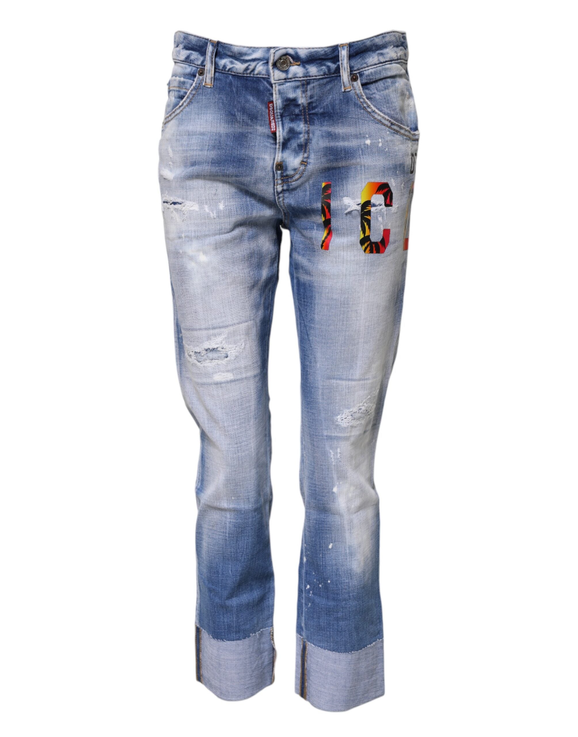 Blå tvättade bomulls skinny jeans med medelhög midja
