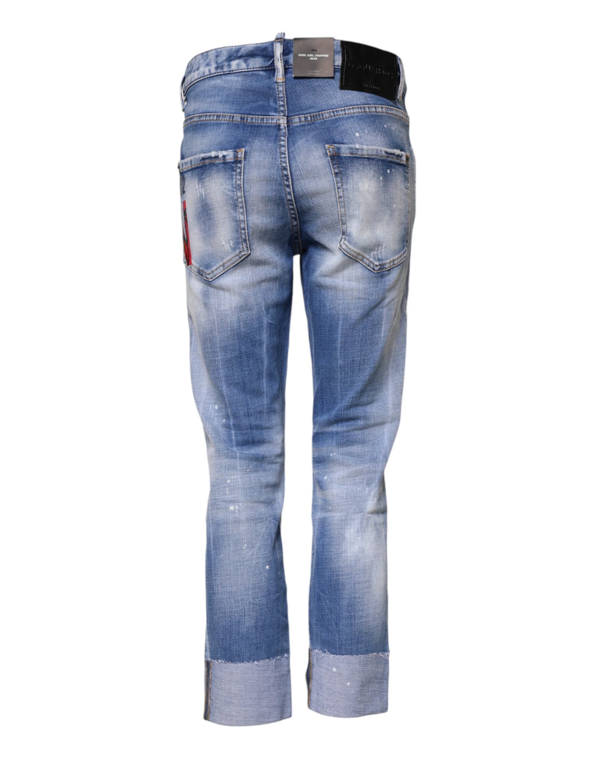 Blå tvättade bomulls skinny jeans med medelhög midja