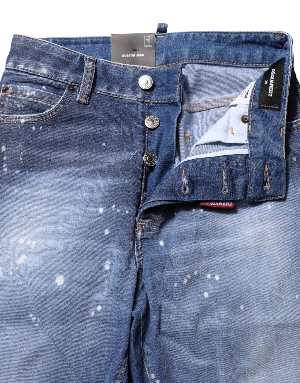 Blå tvättade bomullsjeans med medelhög midja och raka ben