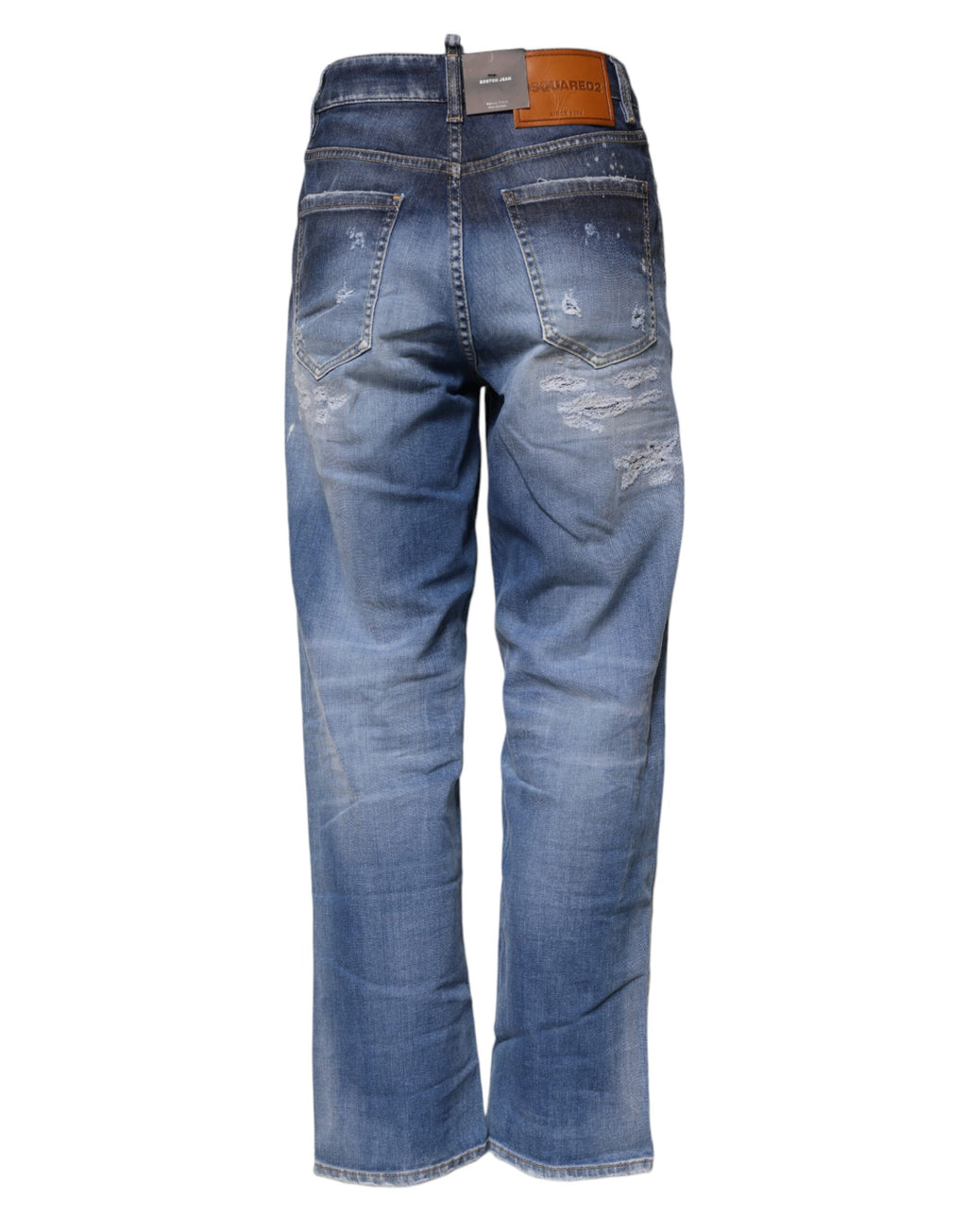 Blå raka jeans med mellanhög midja och trasiga bomullsdetaljer