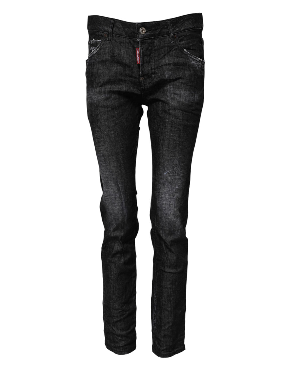 Svarta skinny jeans med medelhög midja i tvättad bomull