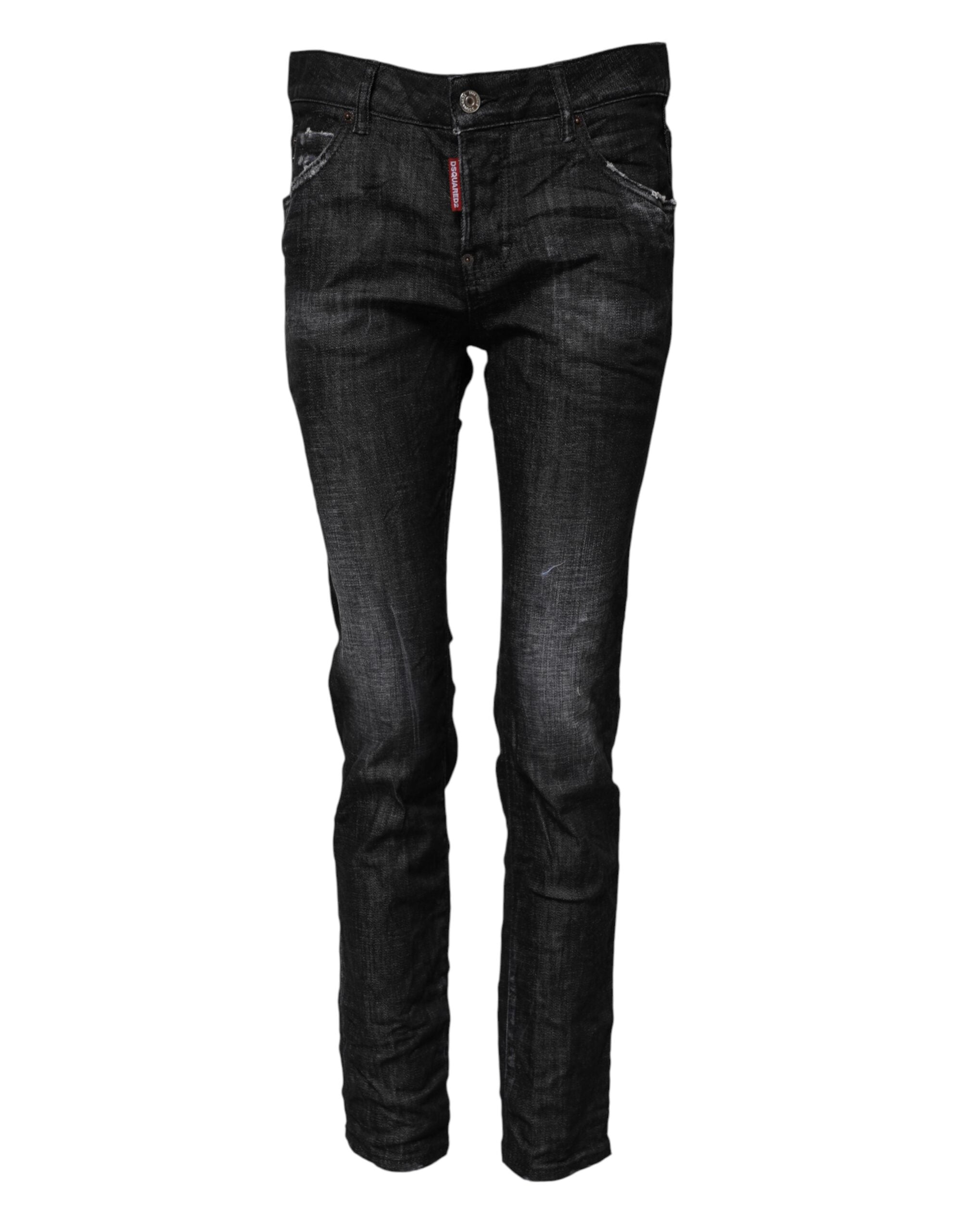 Svarta skinny jeans med medelhög midja i tvättad bomull