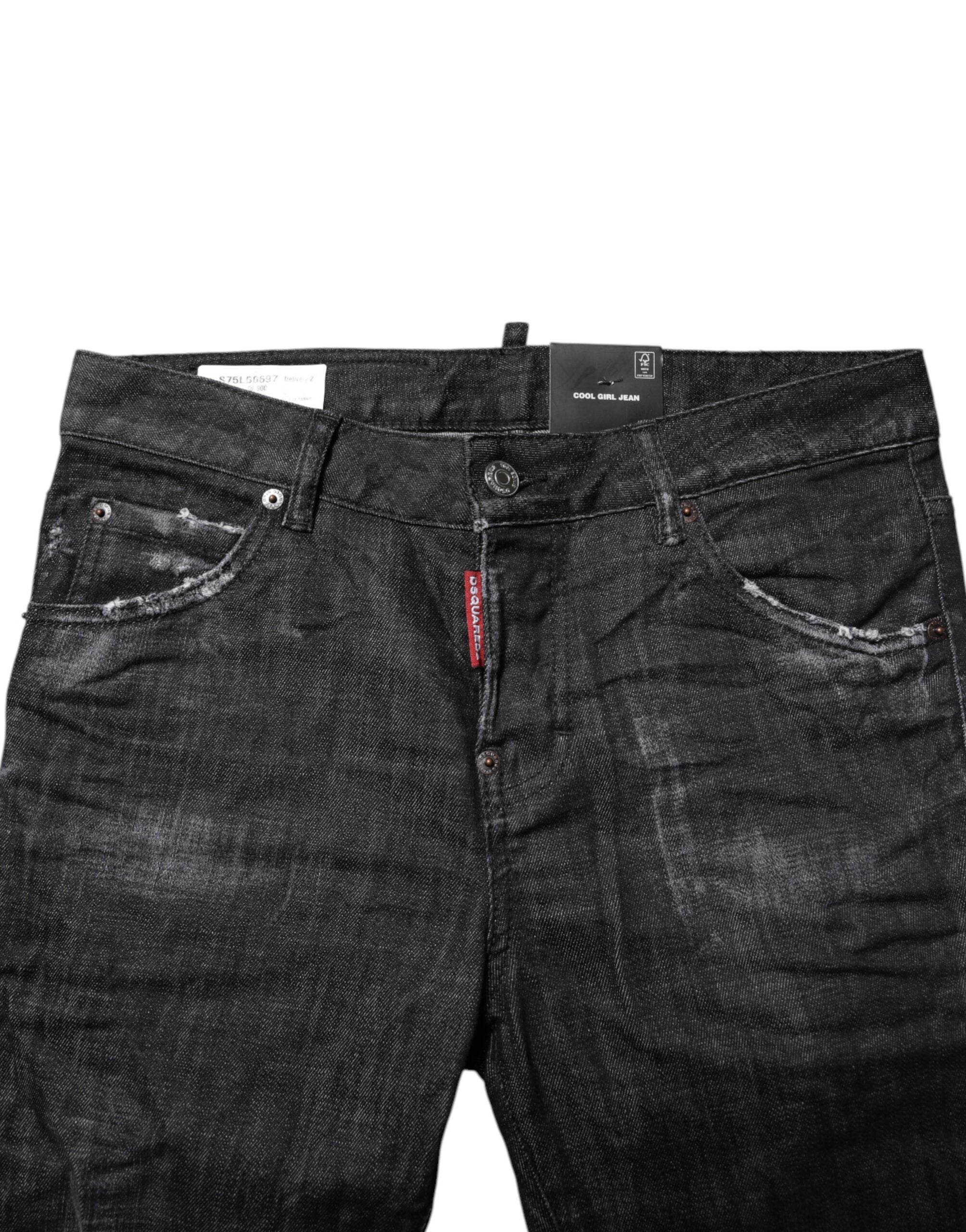 Svarta skinny jeans med medelhög midja i tvättad bomull