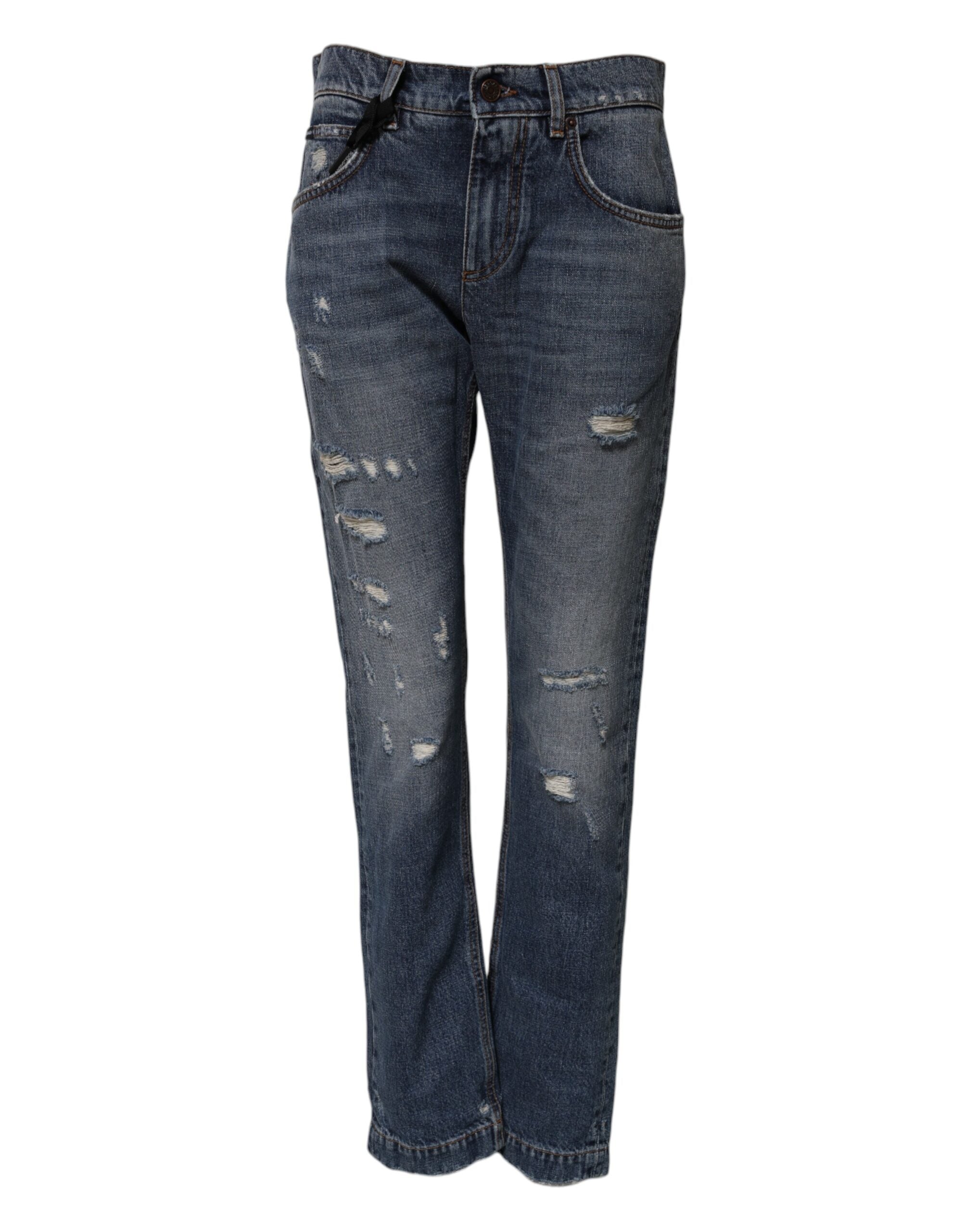 Blå bomullsslitna boyfriend-jeans
