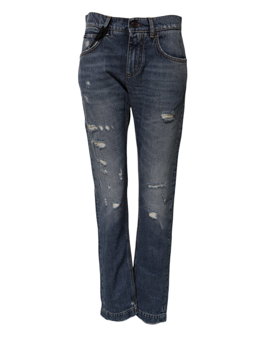 Dolce &amp; Gabbana Blå Bomulls Trasiga Boyfriend Jeans