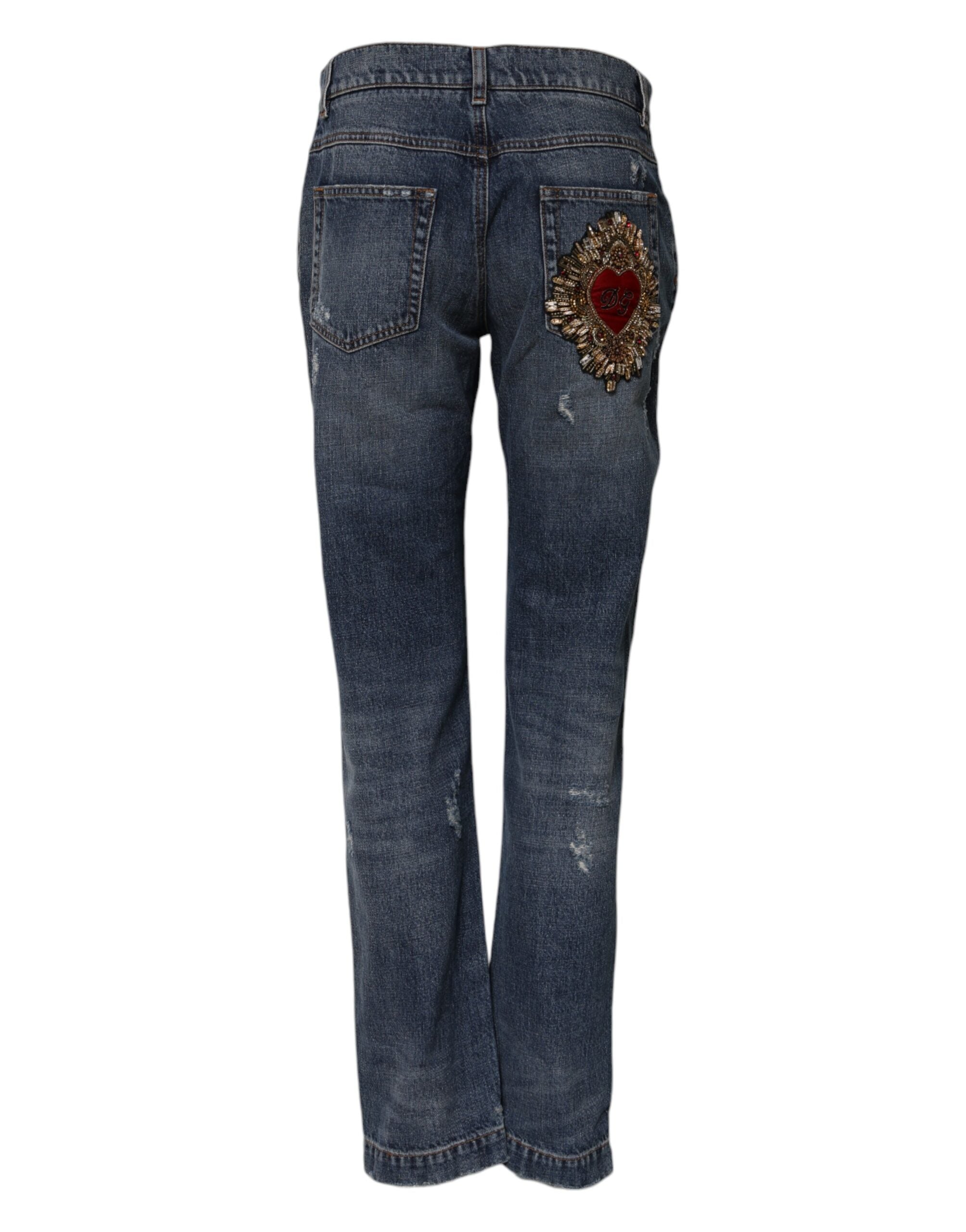 Blå bomullsslitna boyfriend-jeans