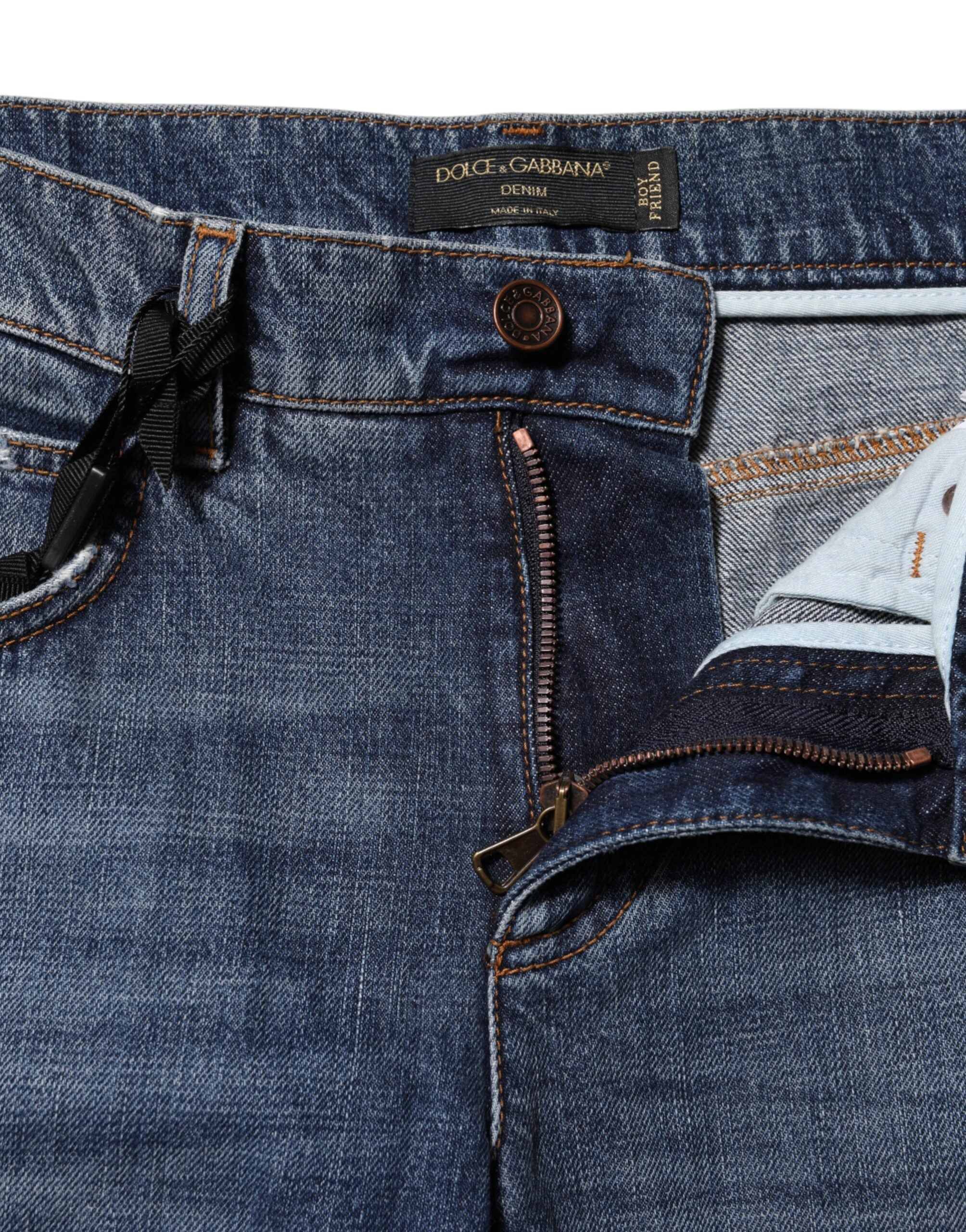 Blå bomullsslitna boyfriend-jeans