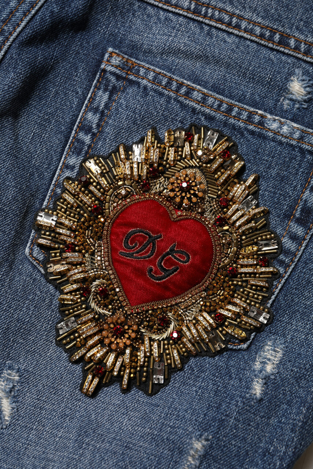 Blå bomullsslitna boyfriend-jeans