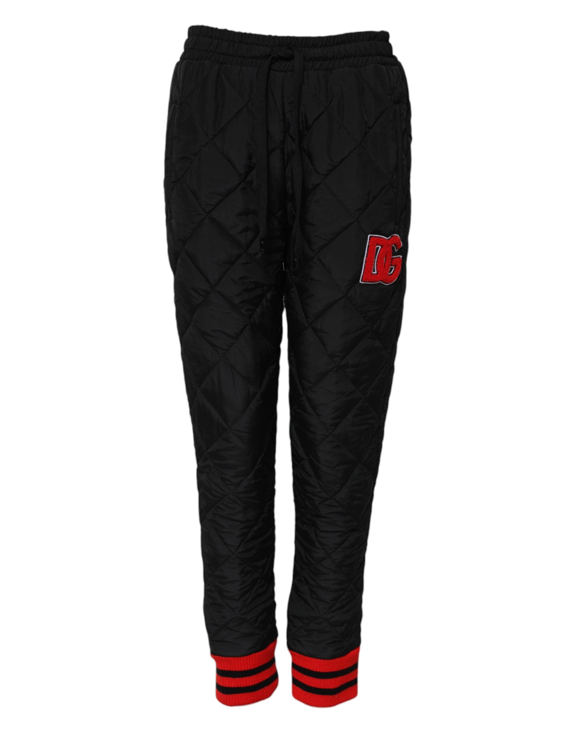 Svarta quiltade joggingbyxor med medelhög midja