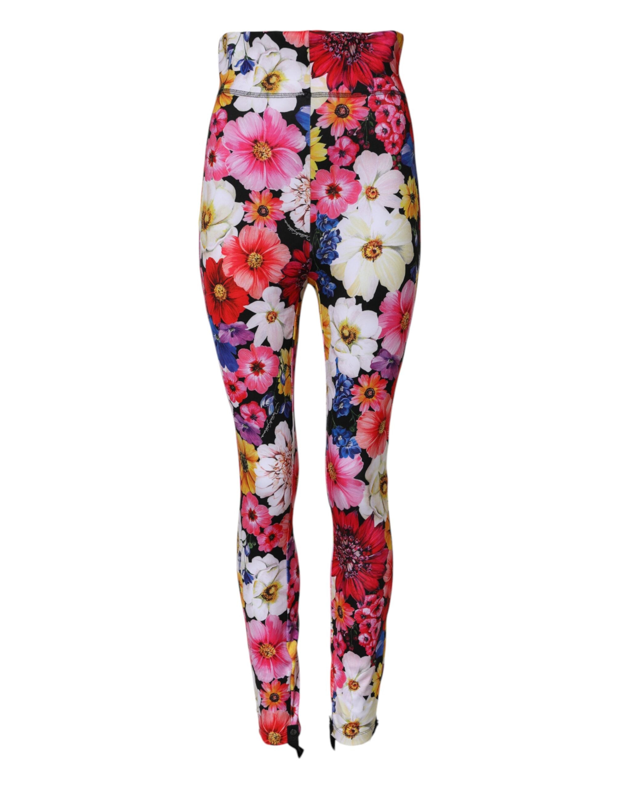 Flerfärgade blommiga leggings med hög midja