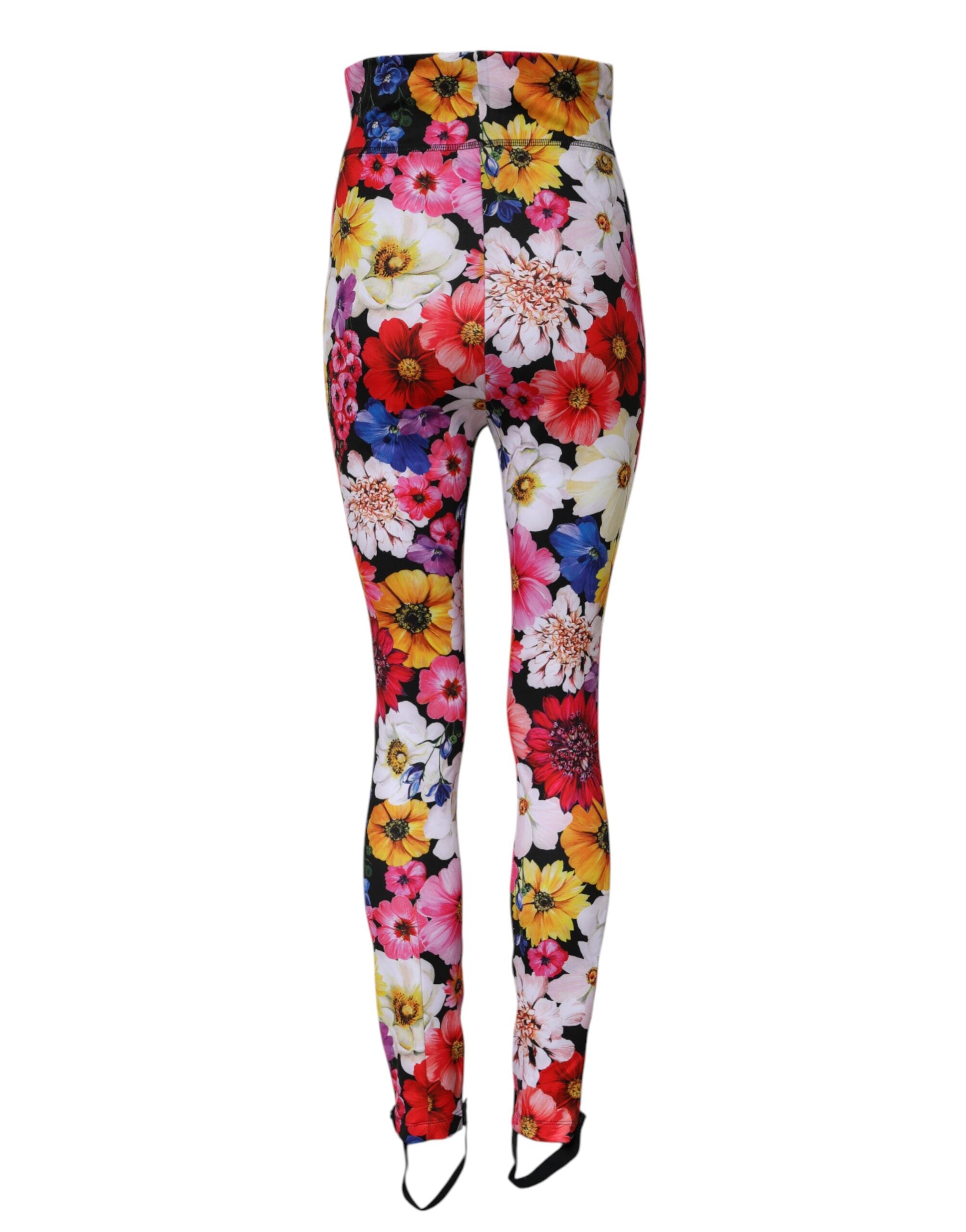 Flerfärgade blommiga leggings med hög midja