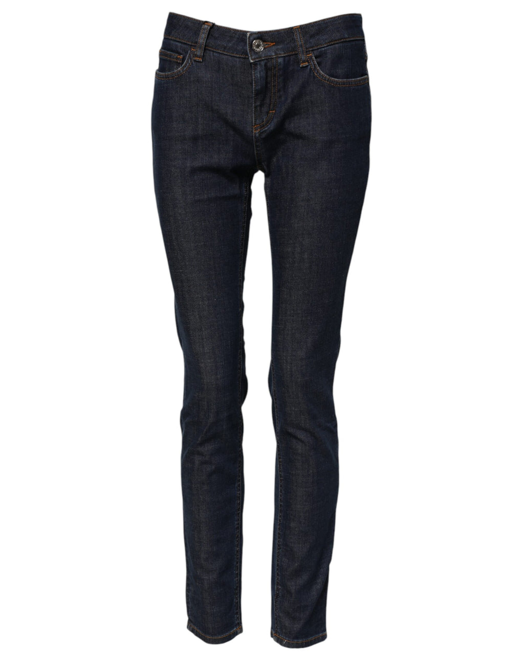 Blå skinny bomullsjeans med medelhög midja