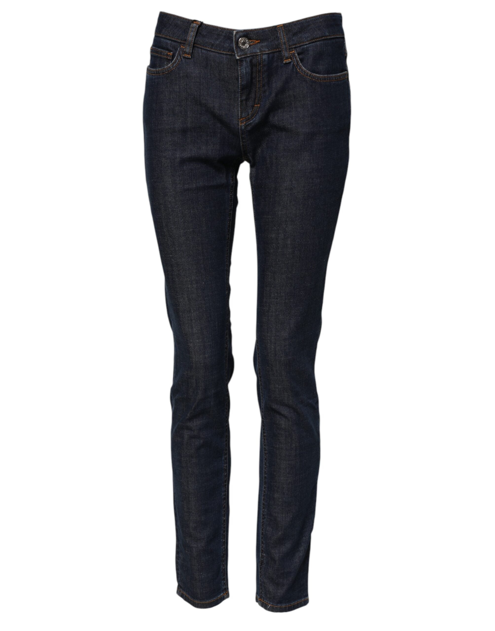 Blå skinny bomullsjeans med medelhög midja
