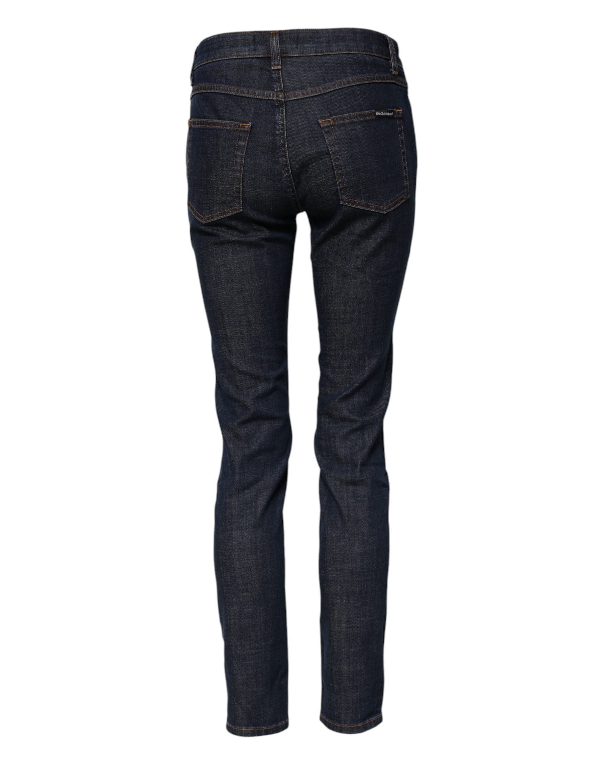 Blå skinny bomullsjeans med medelhög midja