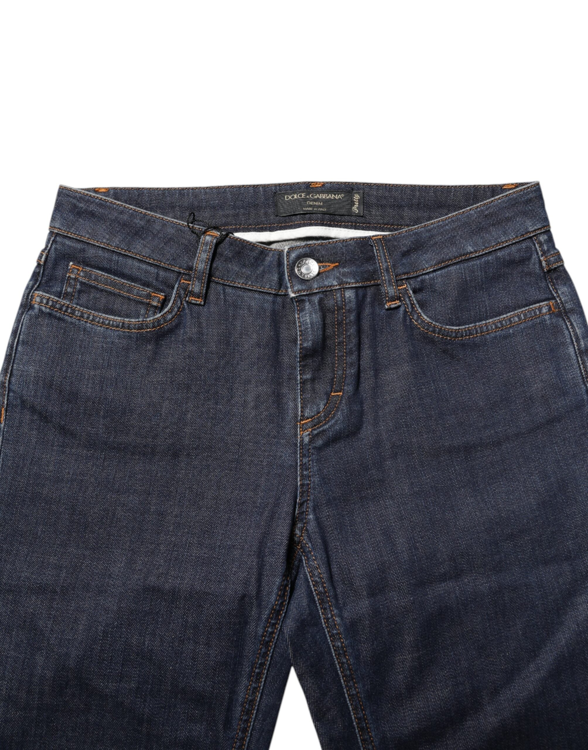 Blå skinny bomullsjeans med medelhög midja