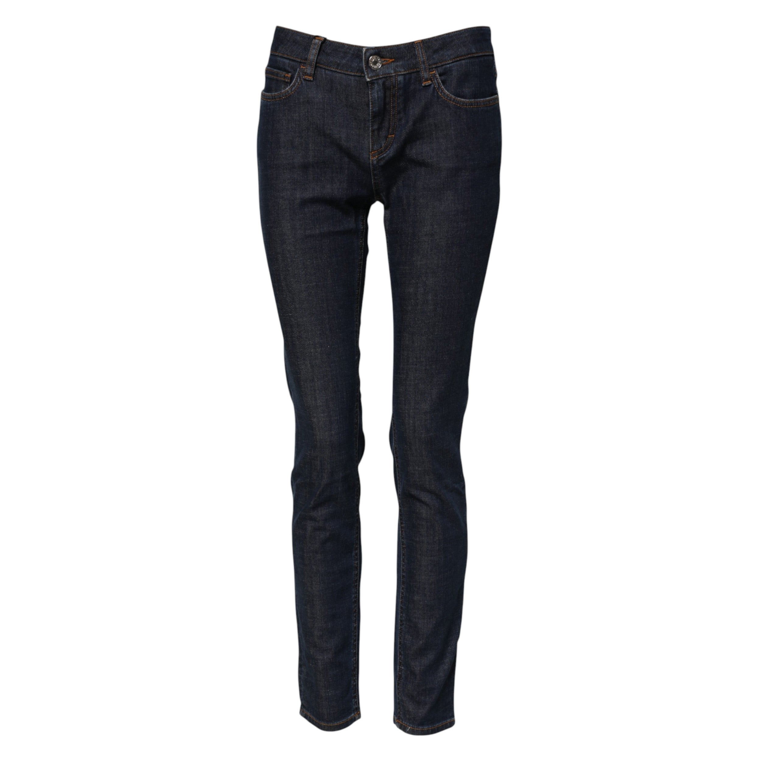 Blå skinny bomullsjeans med medelhög midja