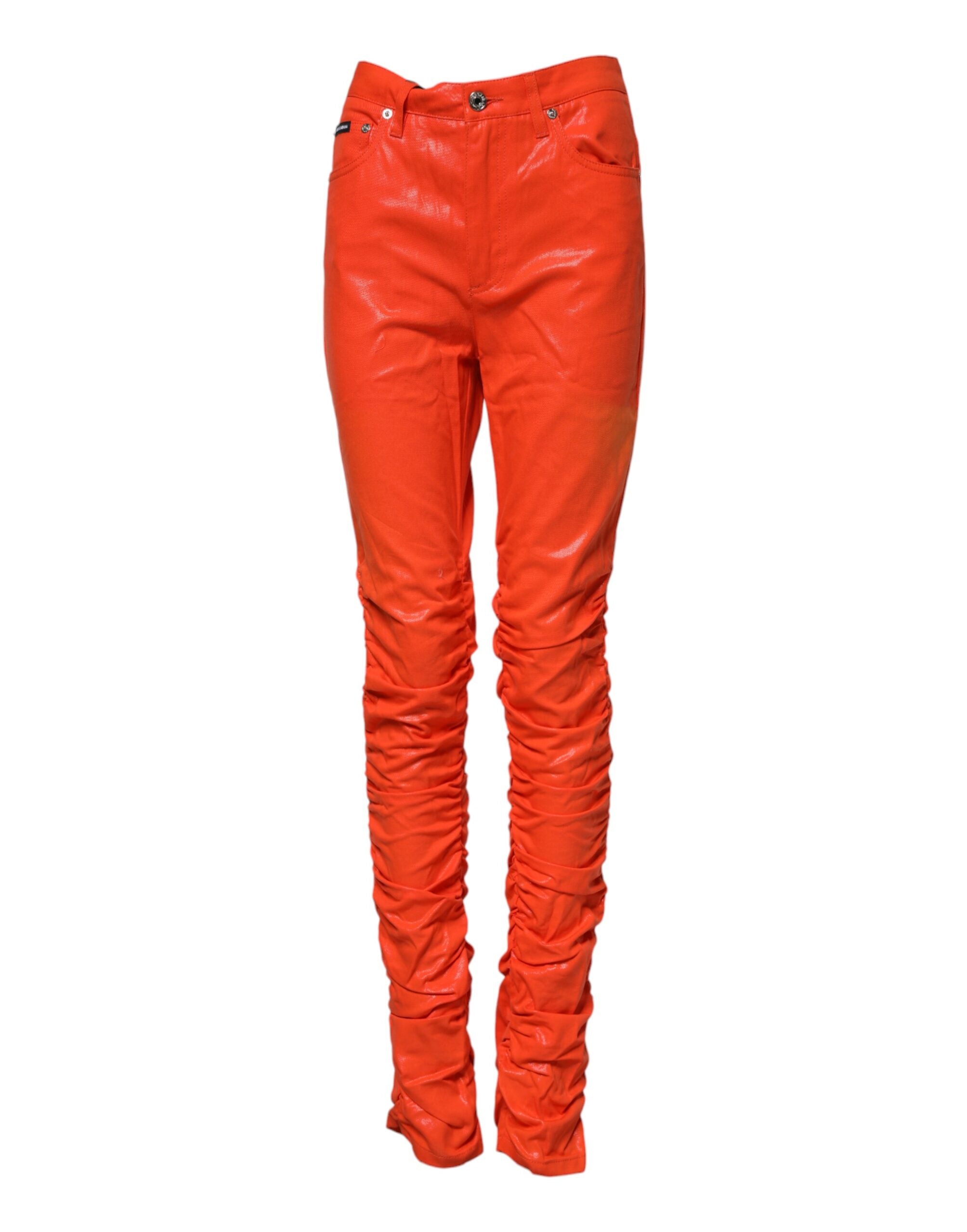 Orangea bomullsjeans med hög midja