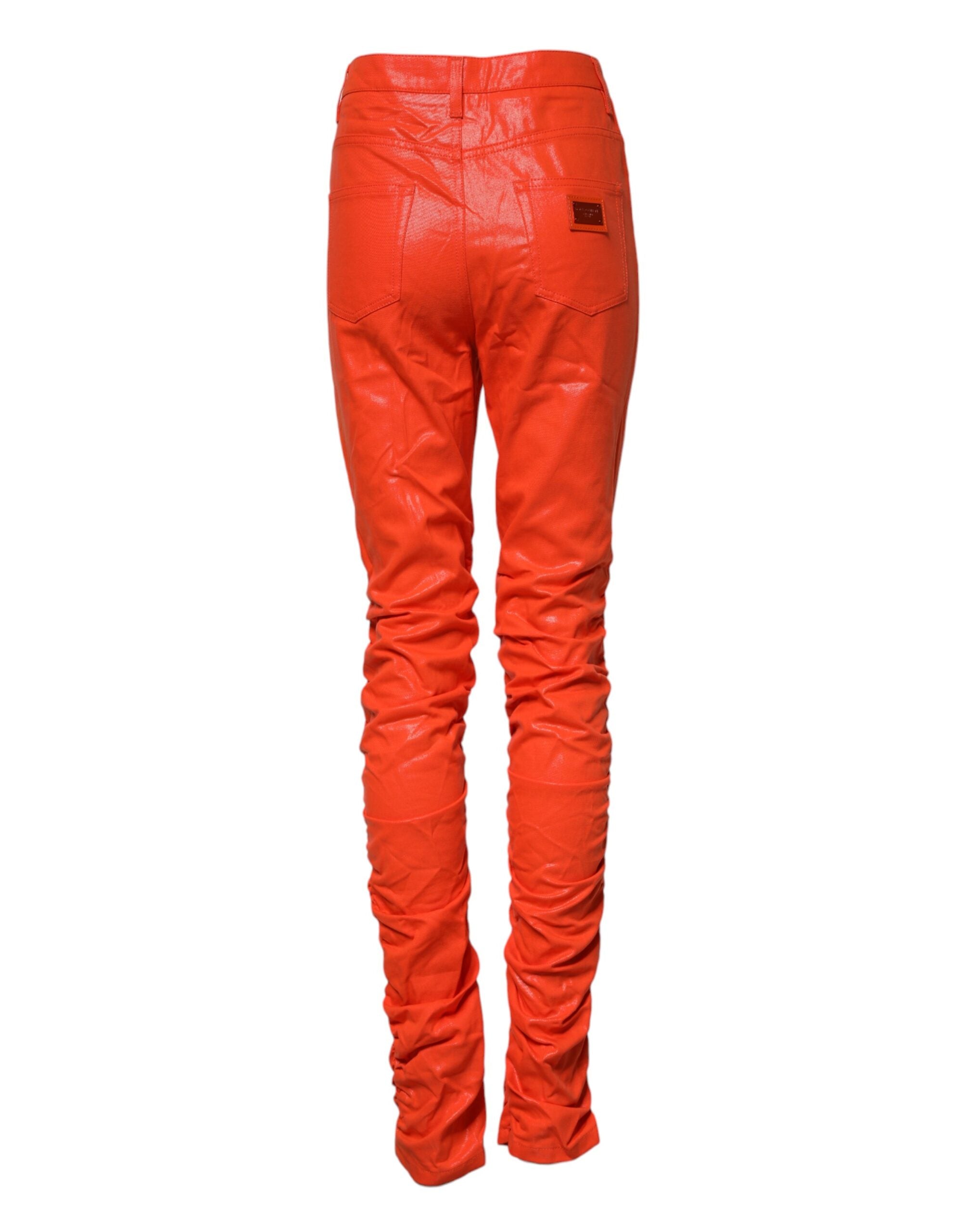 Orangea bomullsjeans med hög midja