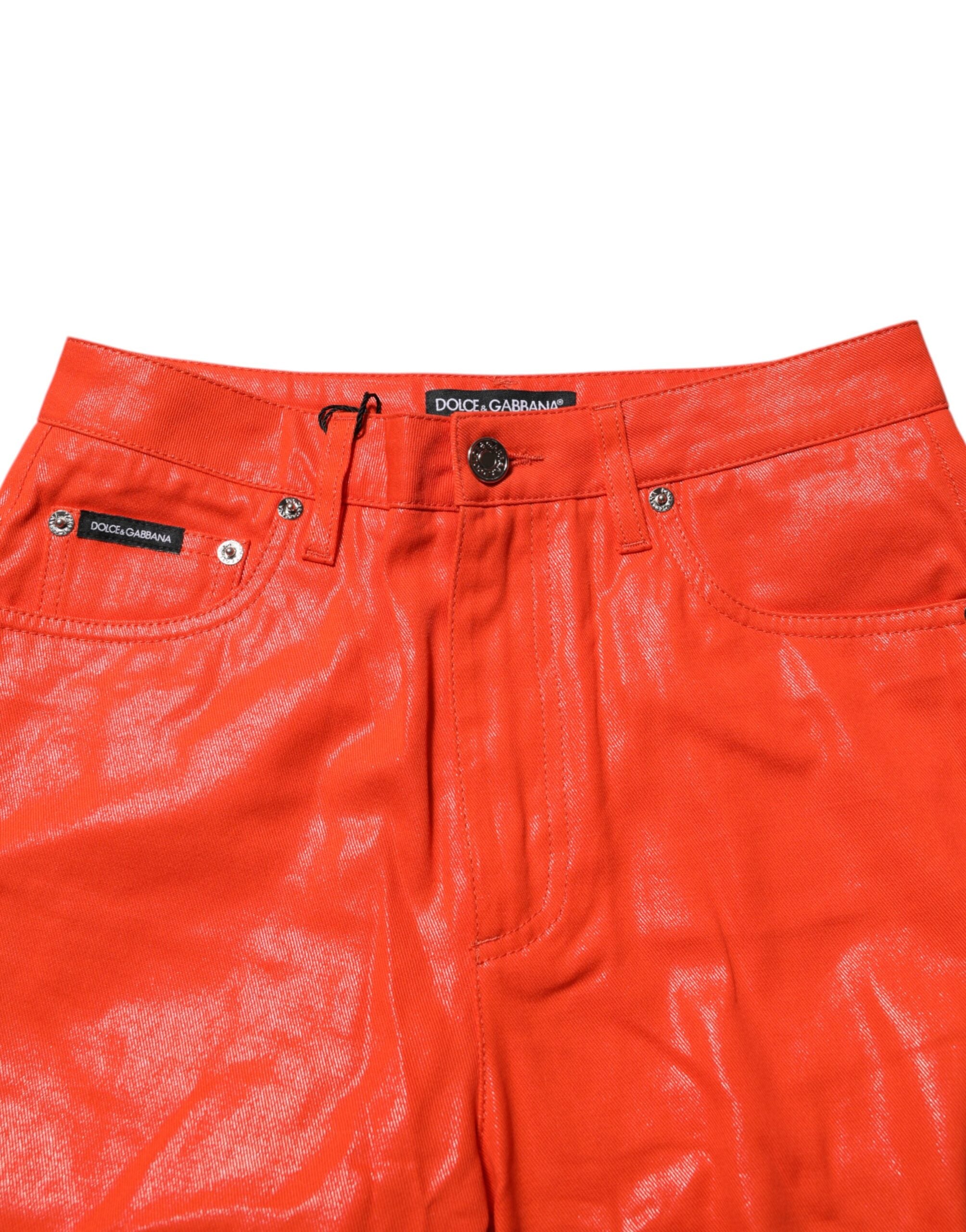 Orangea bomullsjeans med hög midja
