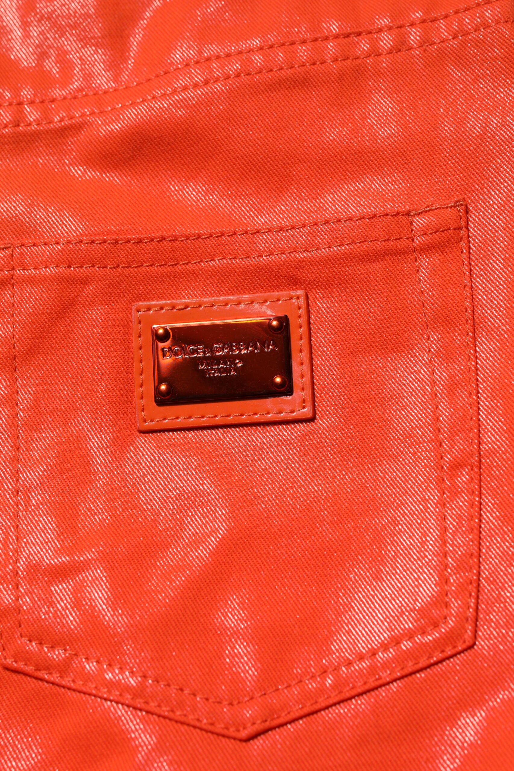 Orangea bomullsjeans med hög midja