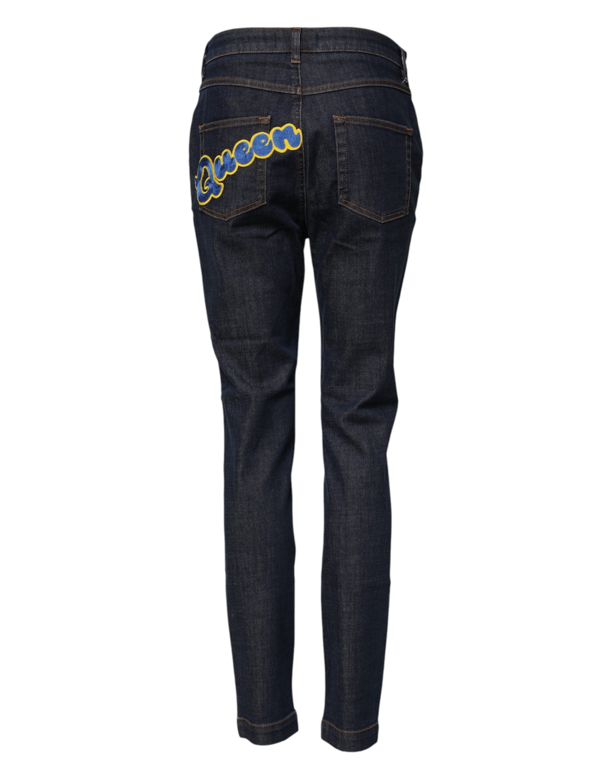 Blå Queen Patch AUDREY Jeans med medelhög midja