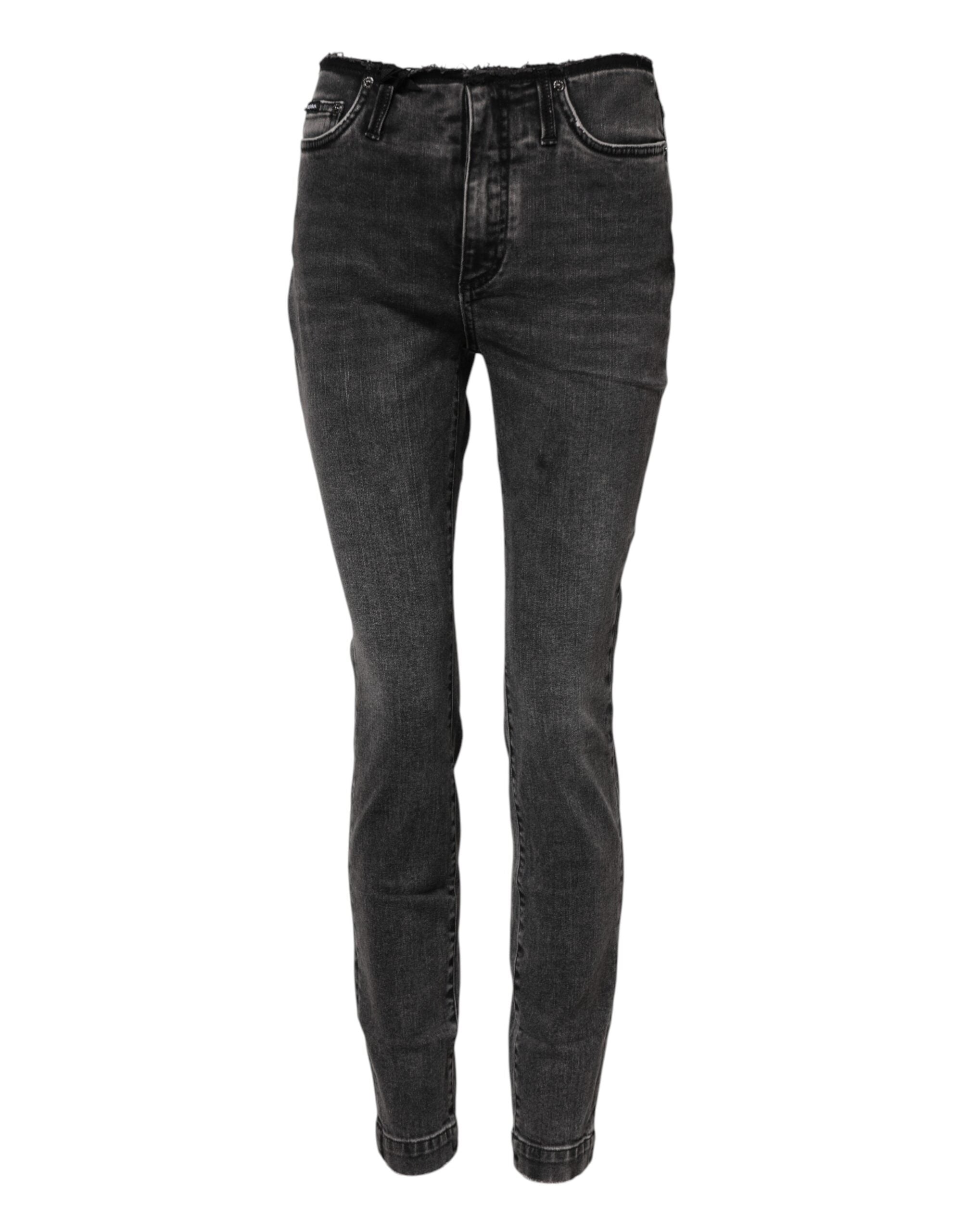 Grå skinny bomullsjeans med medelhög midja