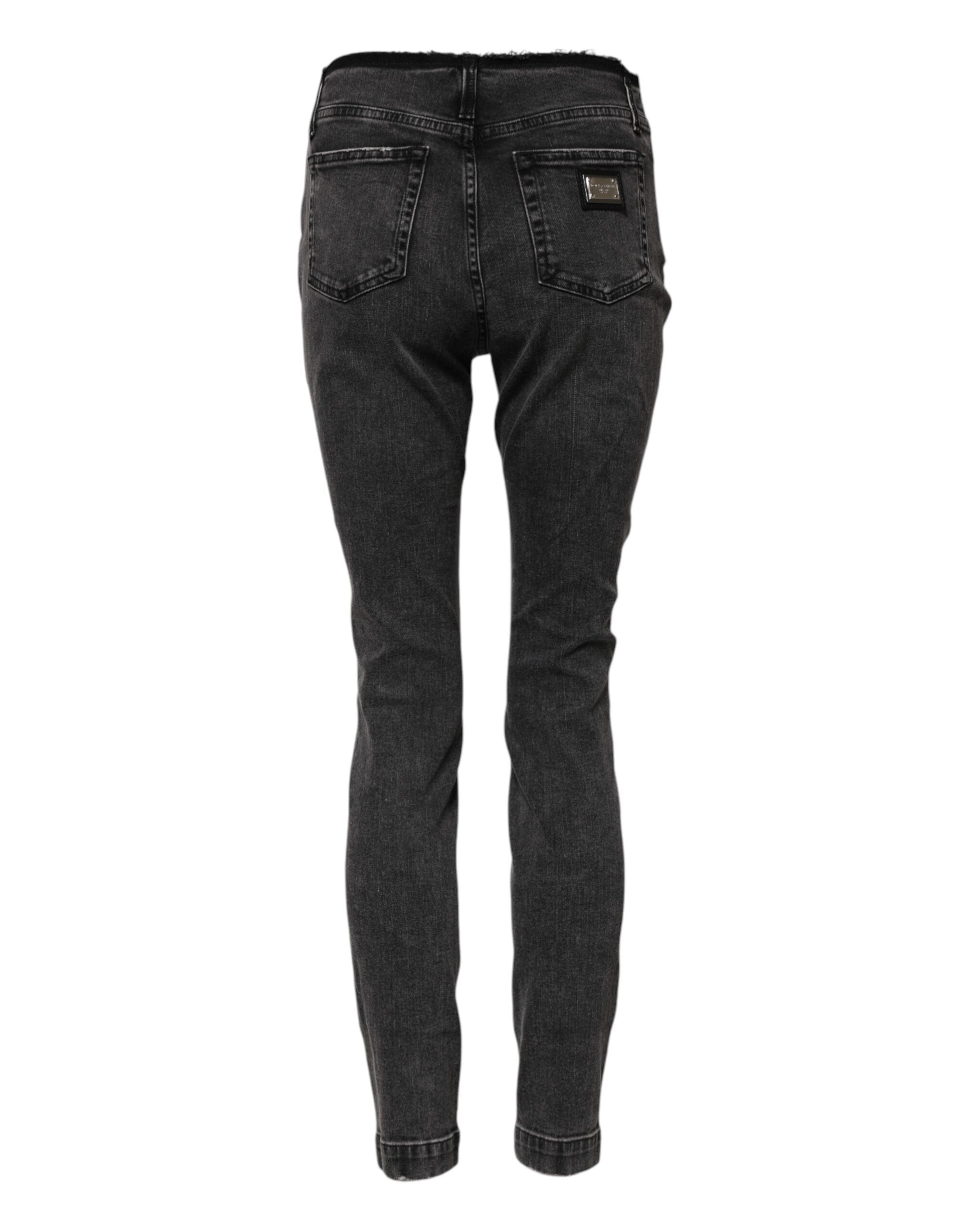 Grå skinny bomullsjeans med medelhög midja