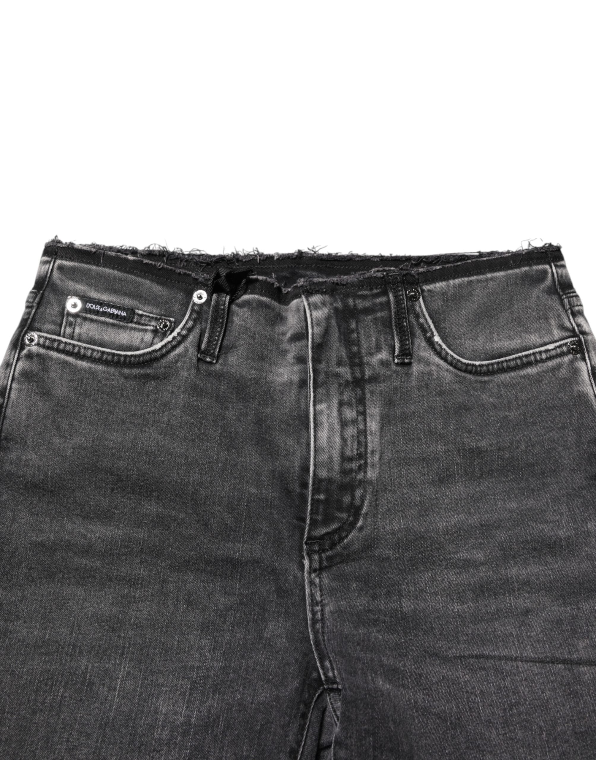Grå skinny bomullsjeans med medelhög midja