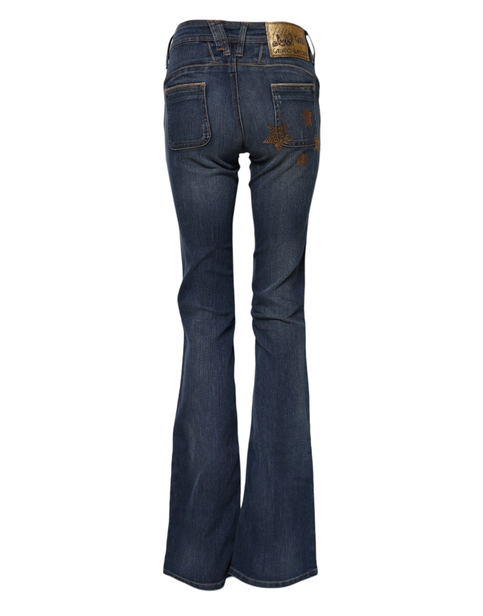 Blå bomullsjeans med medelhög midja och vida ben