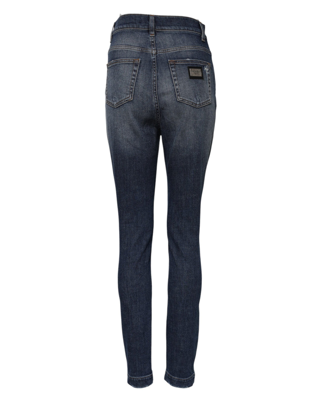 Blå tvättade bomullsjeans med hög midja