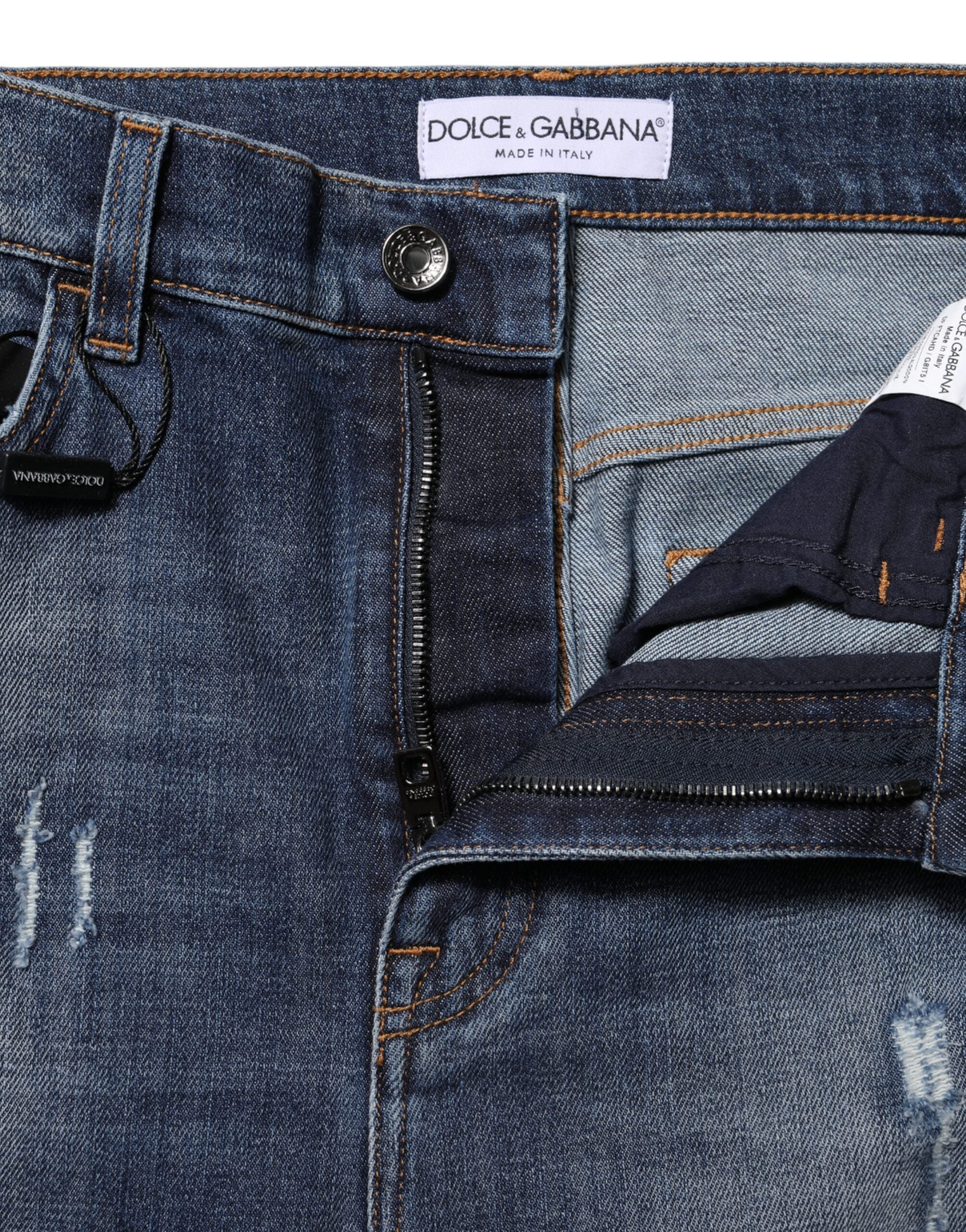 Blå tvättade bomullsjeans med hög midja