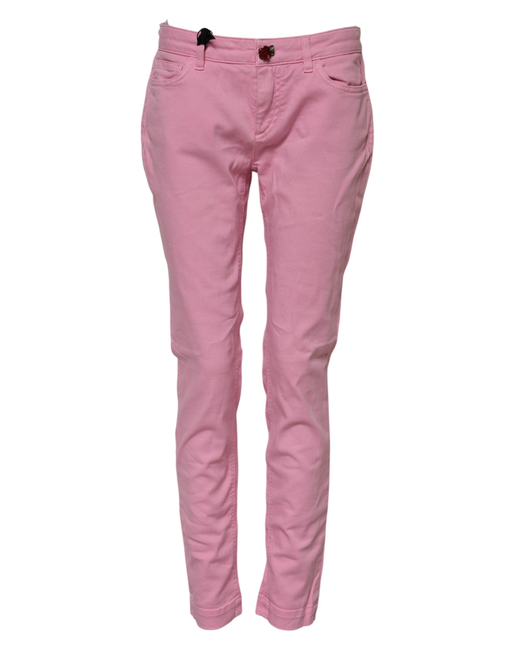 Rosa bomullsfrisk skinny denimjeans