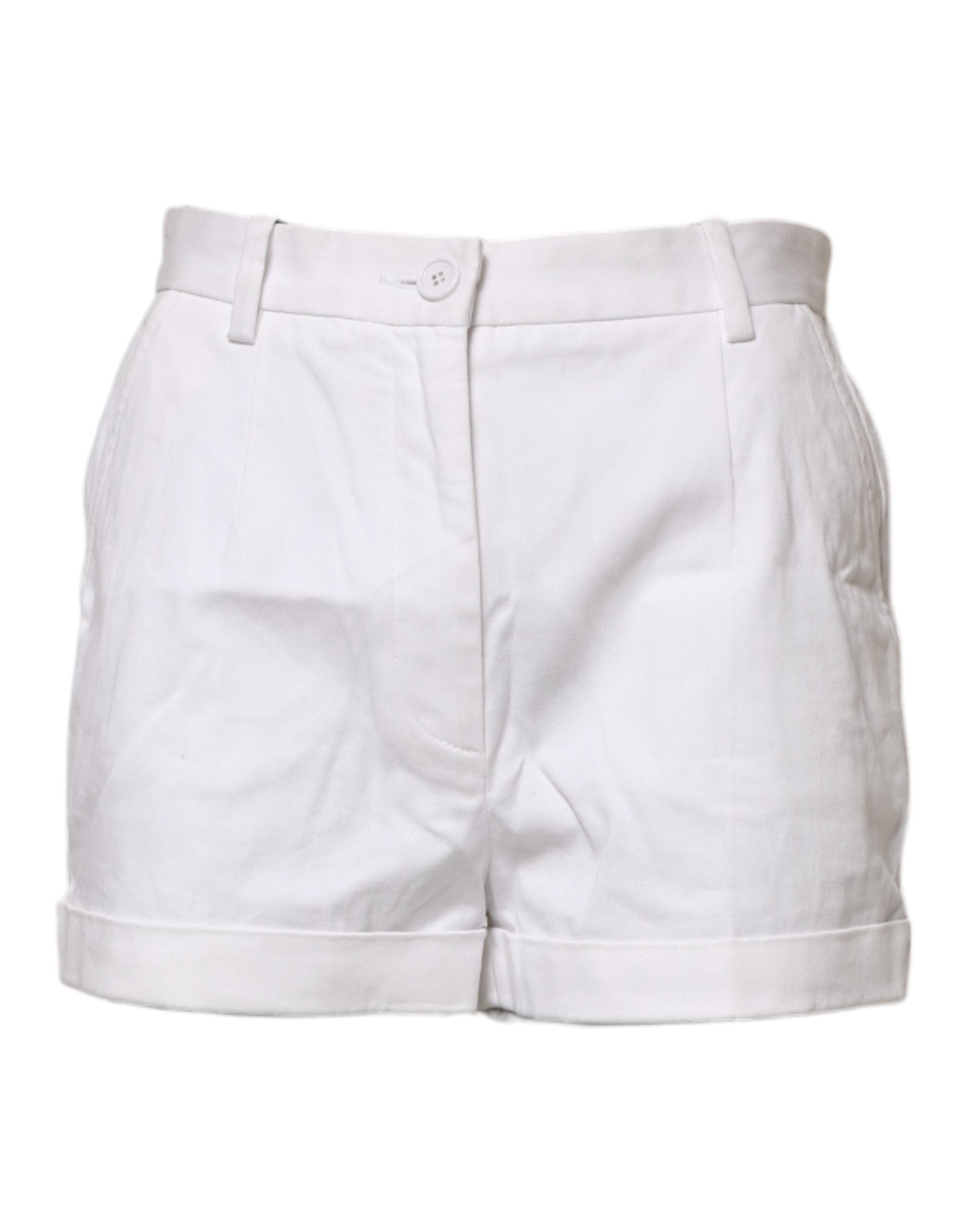 Hvite bomulls-bermudashorts for kvinner med medium midje