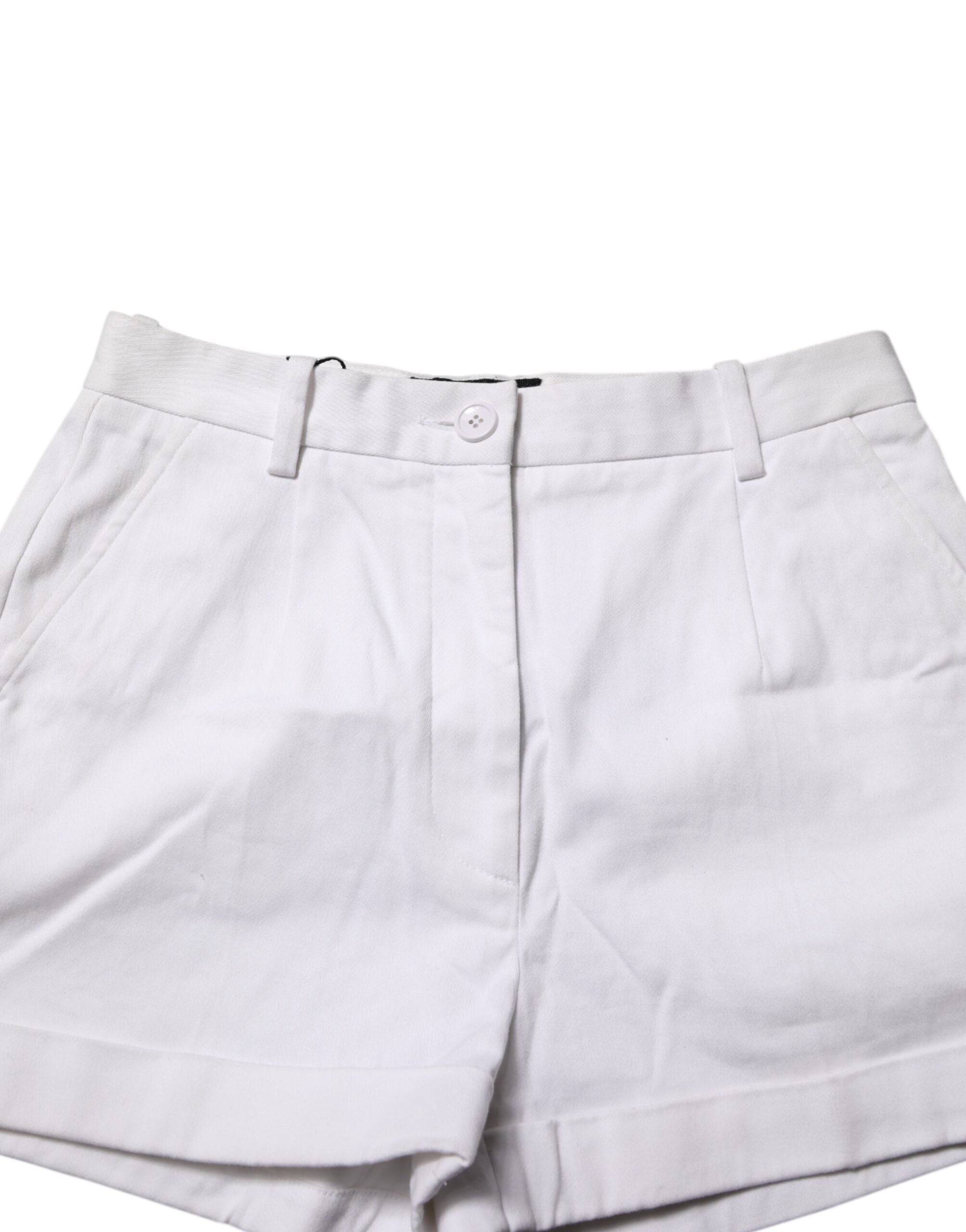 Hvite bomulls-bermudashorts for kvinner med medium midje