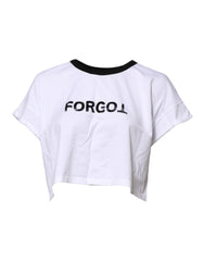 Dolce & Gabbana White Graphic Print Crew Neck Cropped T-shirt