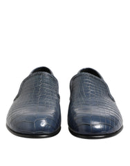 Dolce & Gabbana Blue Exotic Leather Slip On Loafers Men Dress Shoes