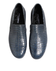 Dolce & Gabbana Blue Exotic Leather Slip On Loafers Men Dress Shoes