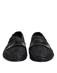 Dolce & Gabbana Black Woven Leather Slip On Loafers Men Shoes